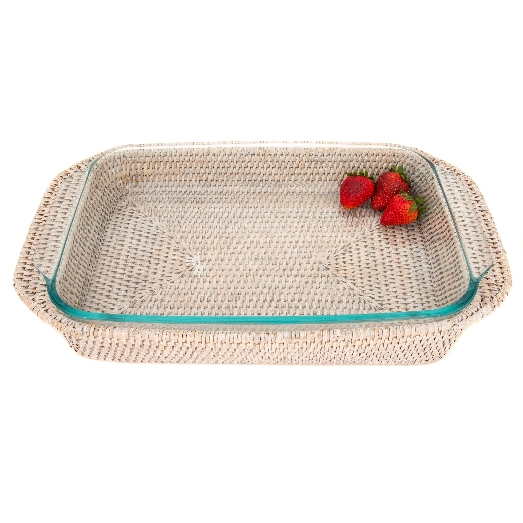 Rattan Rectangular Baker Basket with Pyrex - 13": Honey Brown