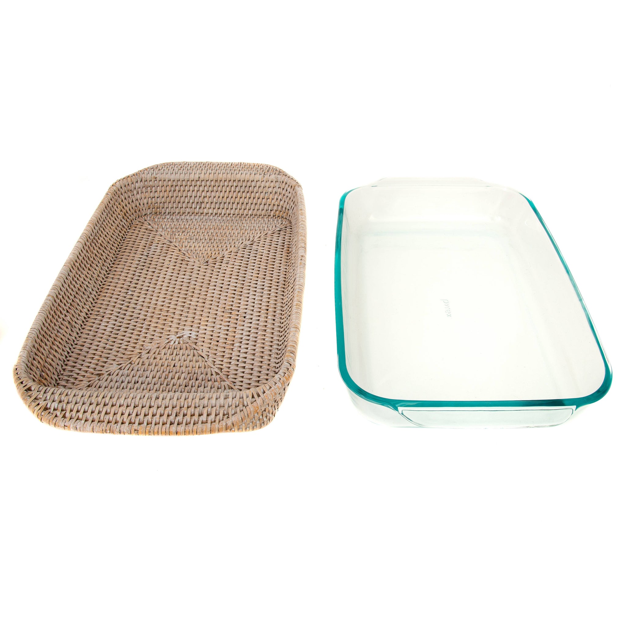 Rattan Rectangular Baker Basket with Pyrex - 13": Honey Brown