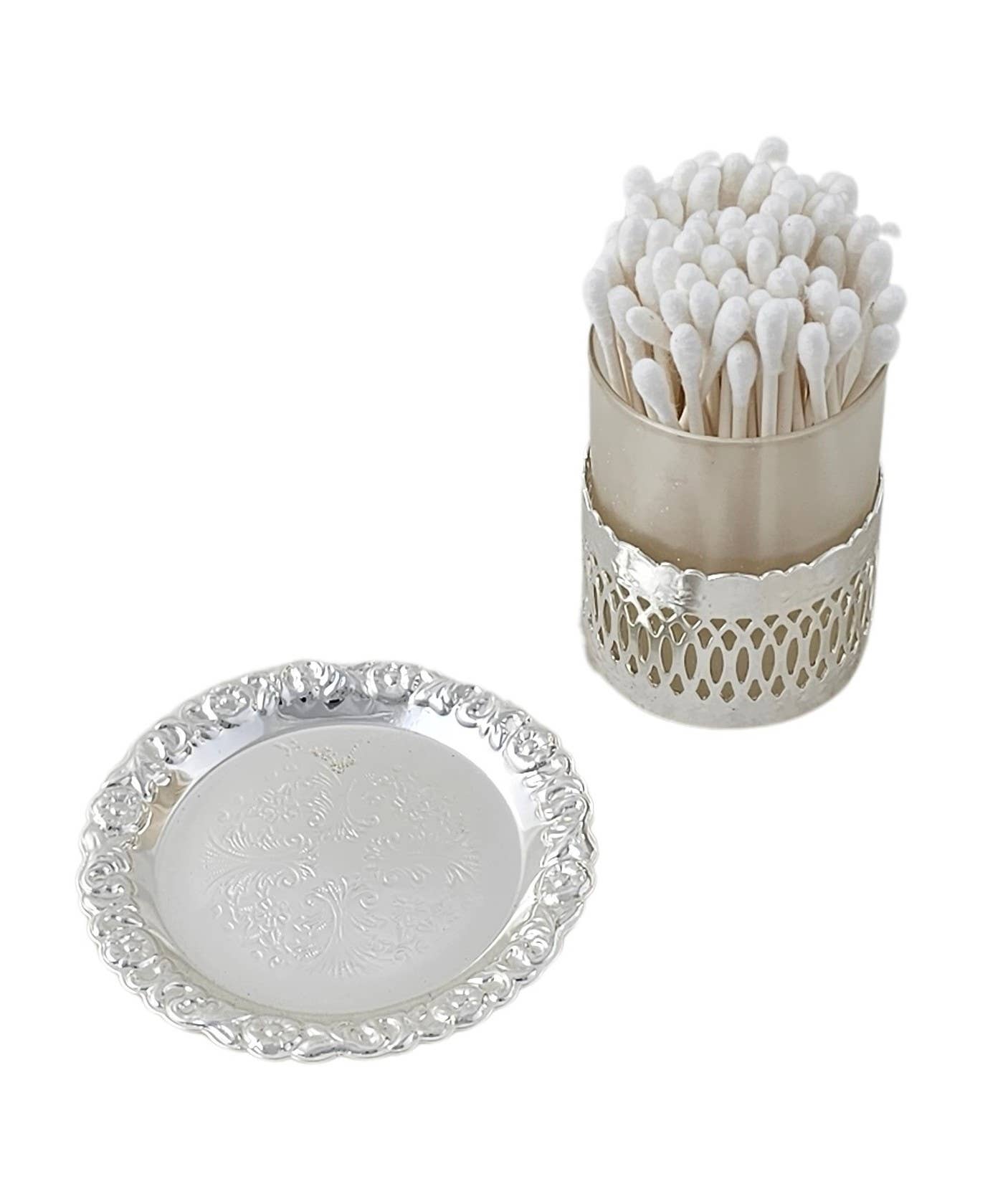 Q-Tip holder with Frosted Glass/Silver Plate