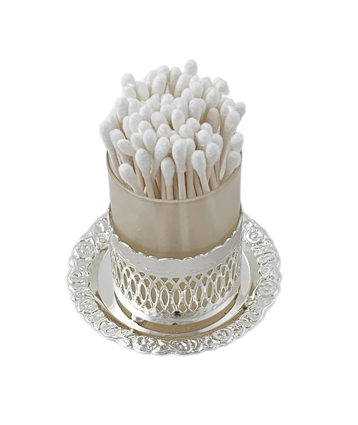 Q-Tip holder with Frosted Glass/Silver Plate
