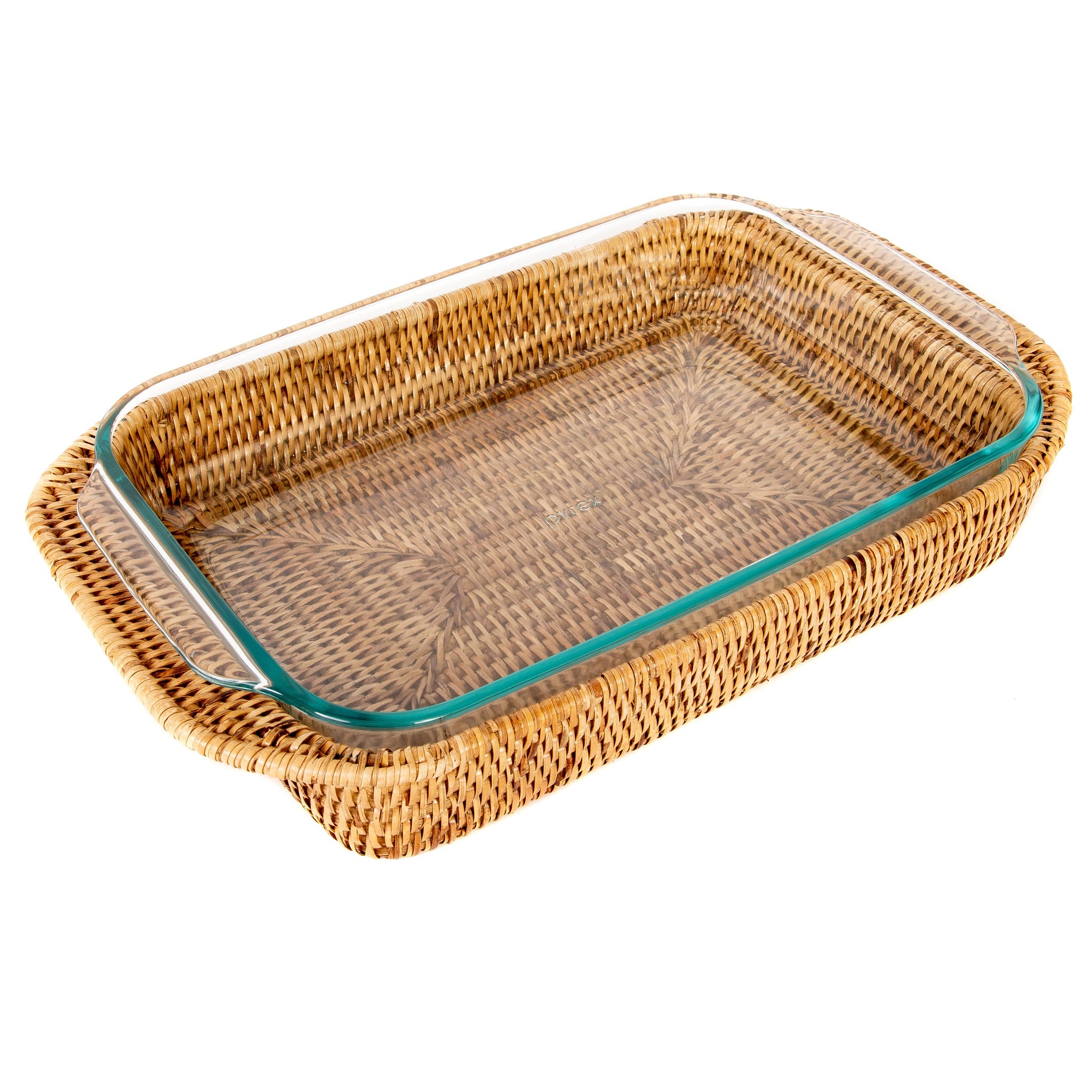 Rattan Rectangular Baker Basket with Pyrex - 13": Honey Brown