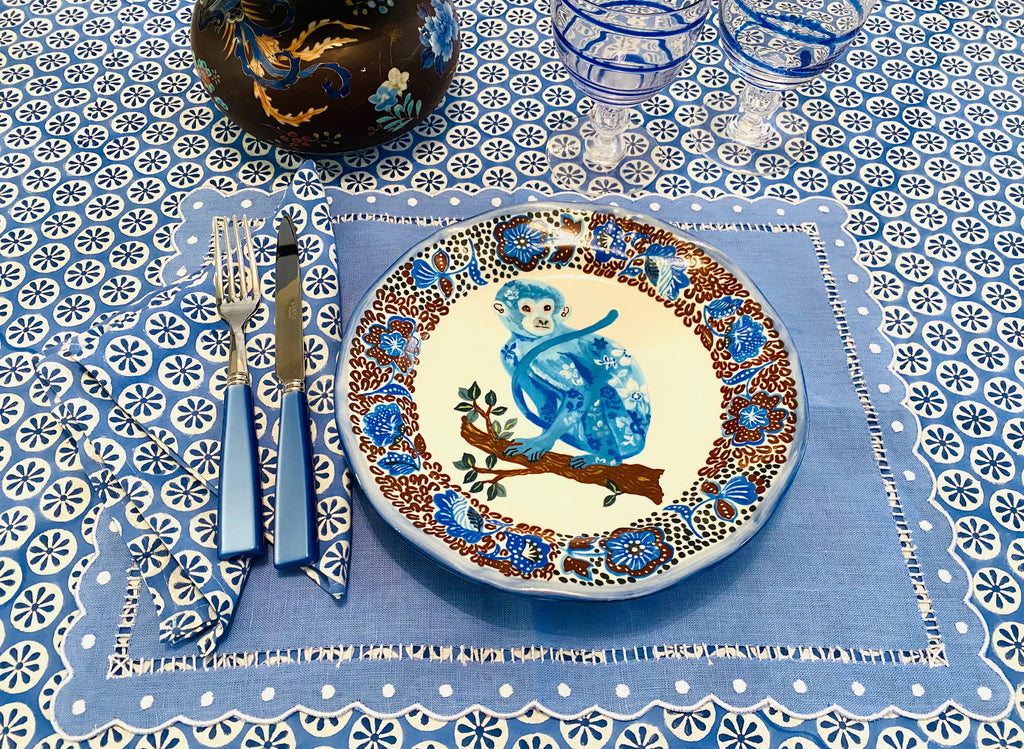 Blue Star Block Print Tablecloth