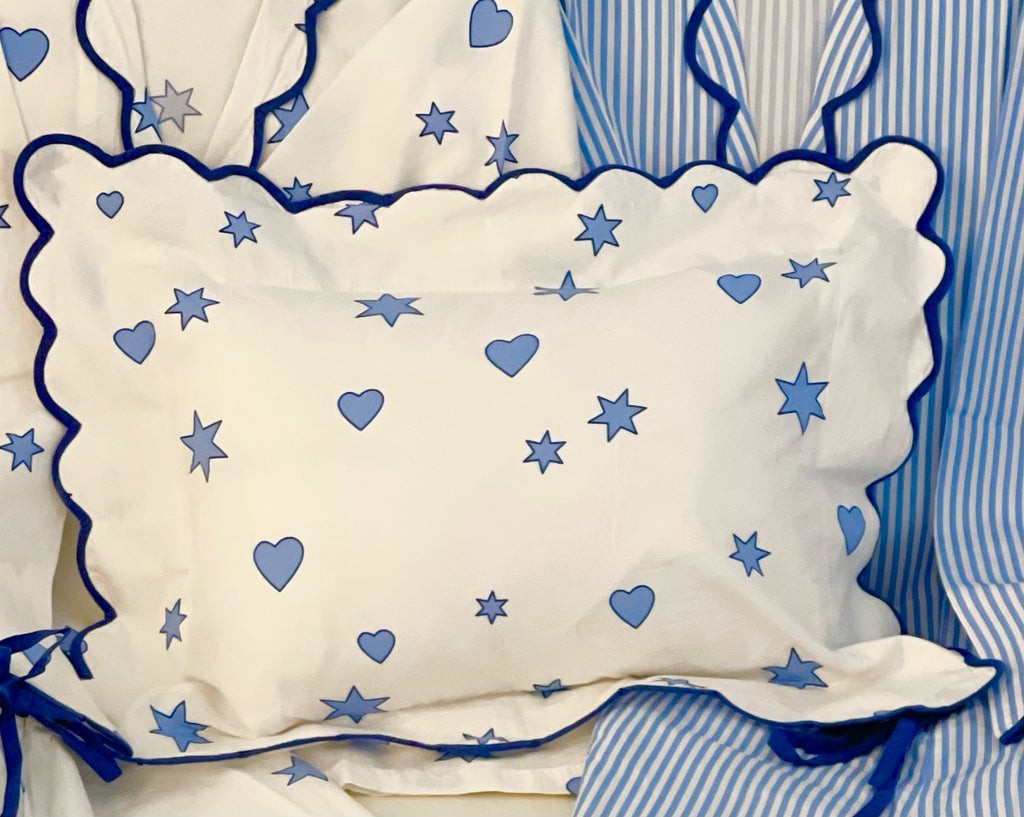 Blue Heart and Star Boudoir Pillow