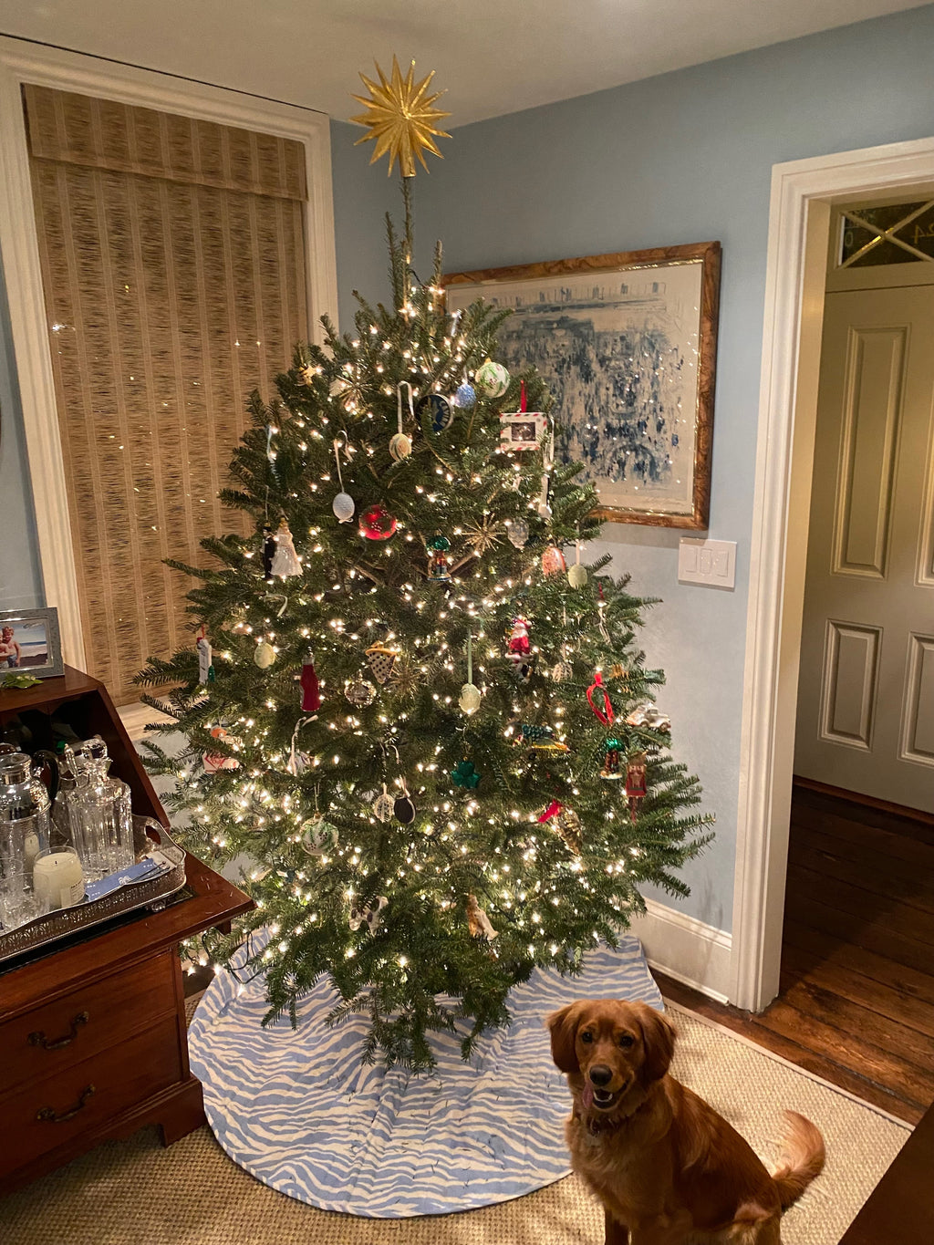 Blue Zebra Print Quilted Tree Skirt