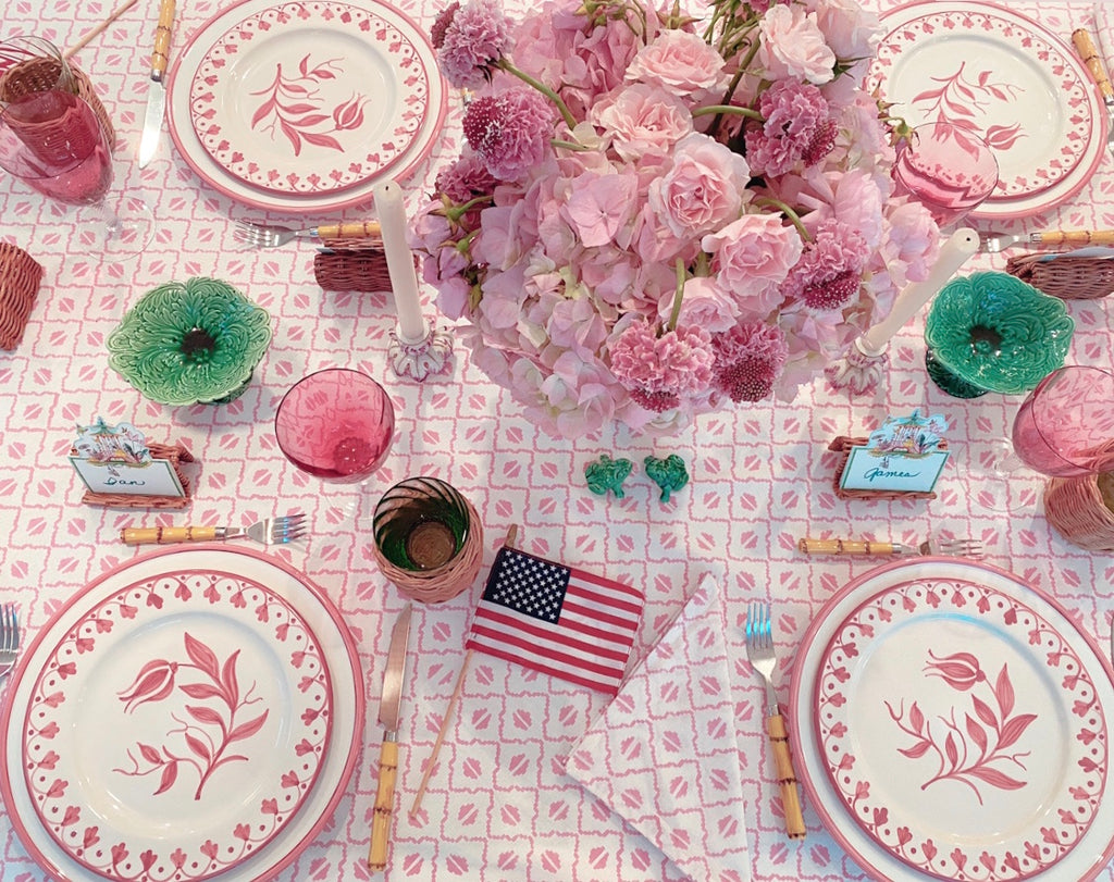 Pink Coffee Bean Block Print Tablecloth