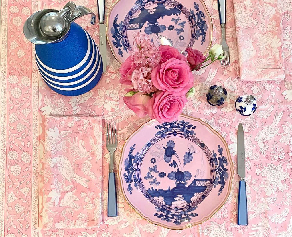 Pink Chinoiserie Block Print Tablecloth