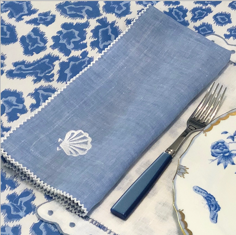 Shell Embroidered Dinner Napkins