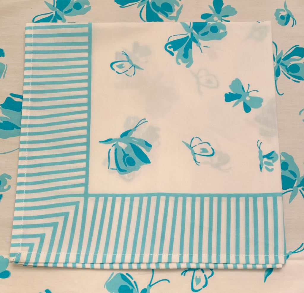 Turquoise Butterfly Napkins with Striped Border