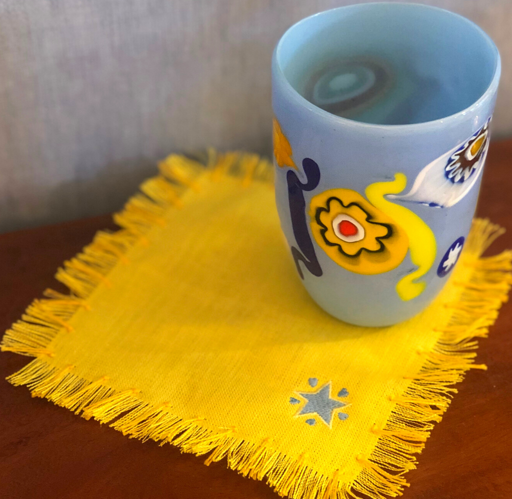 Yellow & Blue Star and Heart Cocktail Napkins