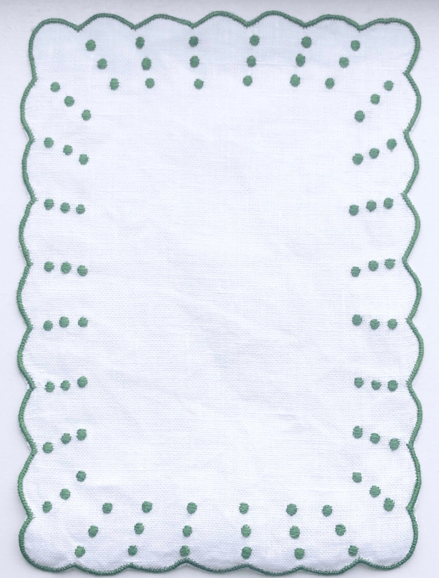 Green and White Dot and Scalloped Cocktail Napkin