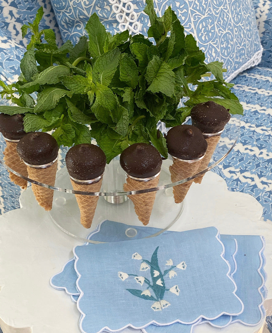 Blue Scalloped Lily of the Valley Cocktail Napkins