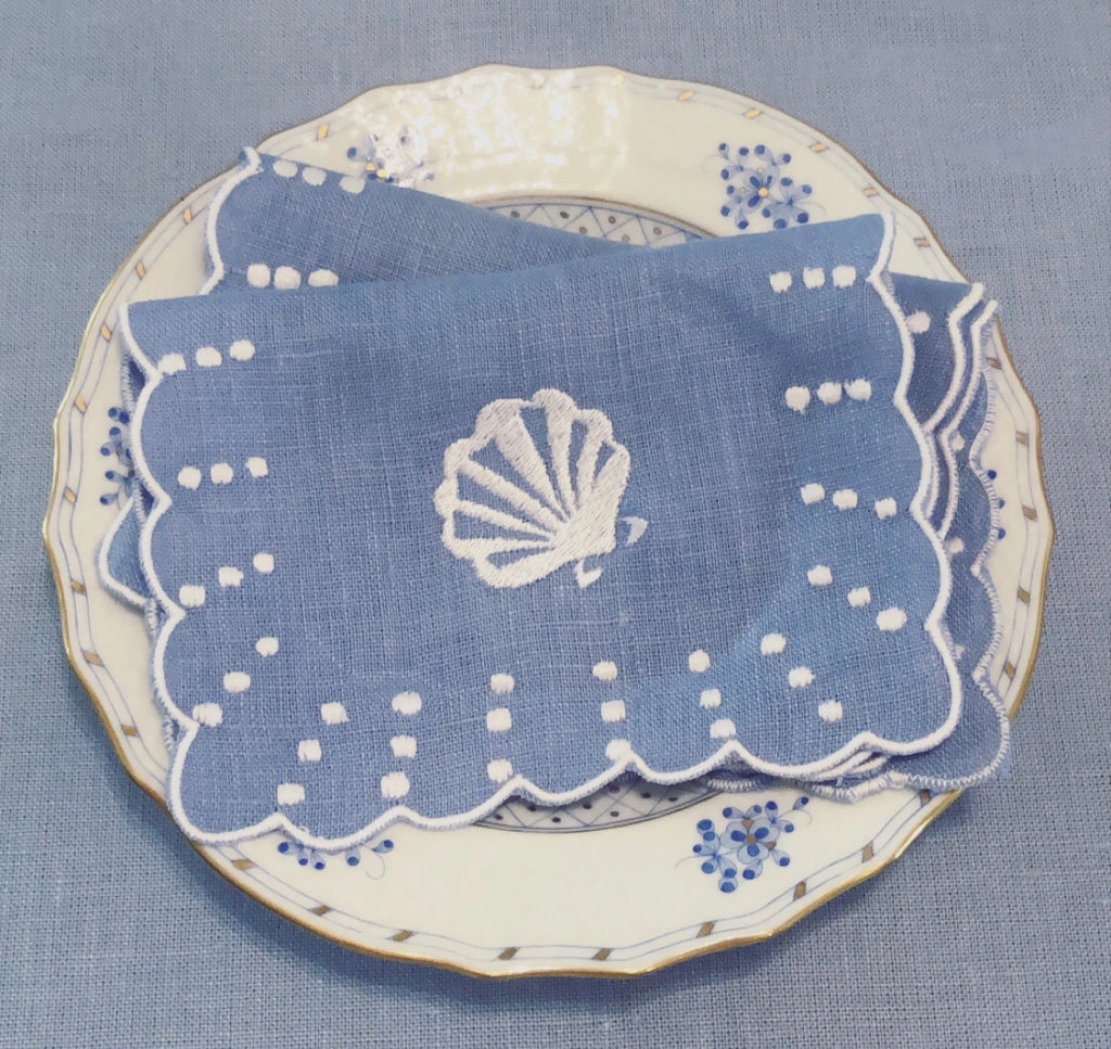 Shell Embroidered Cocktail Napkins