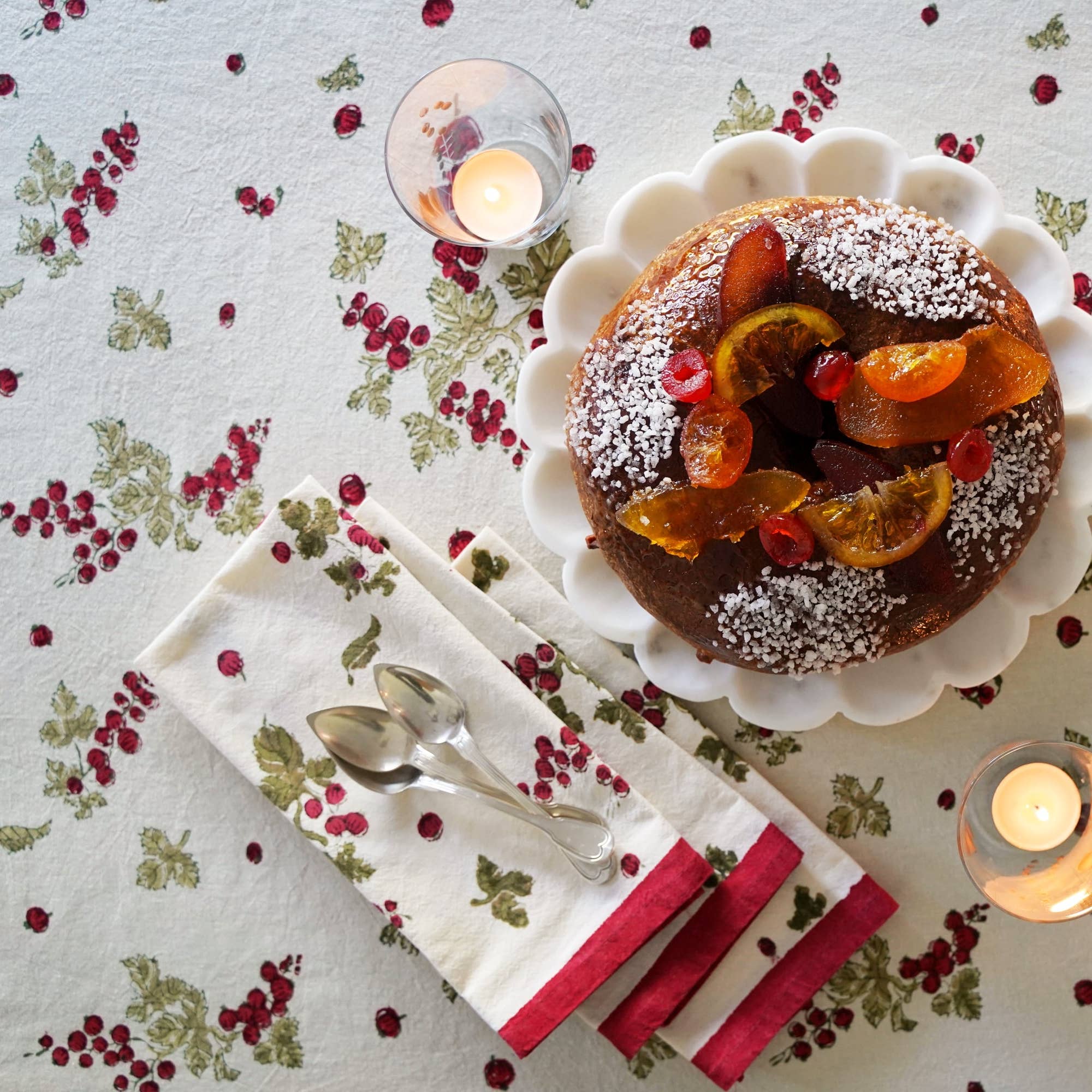 Gooseberry Red & Green | French Tablecloths: 90" Round