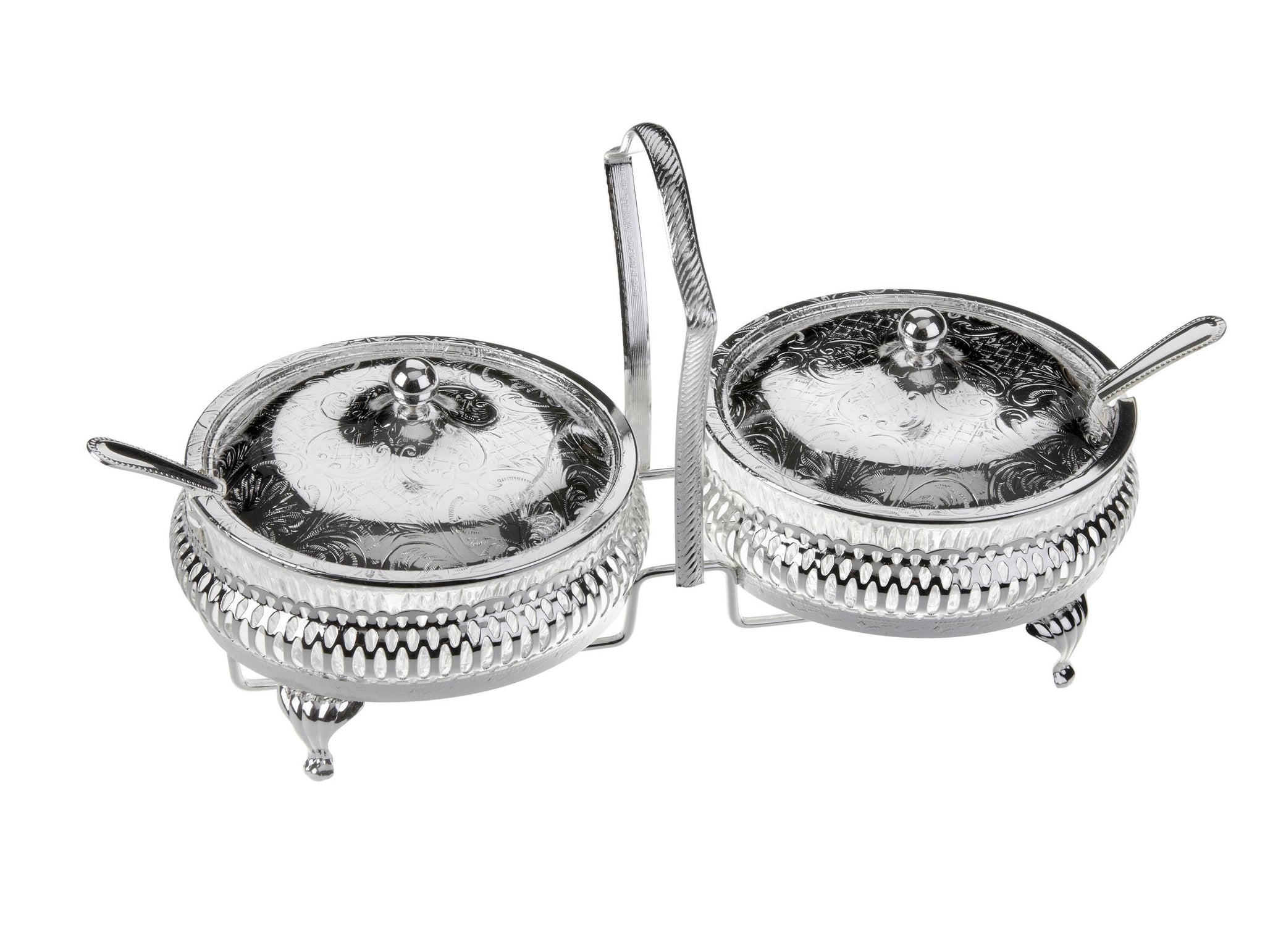Queen Anne Double Jam with Lids/Spoon Silver Plate