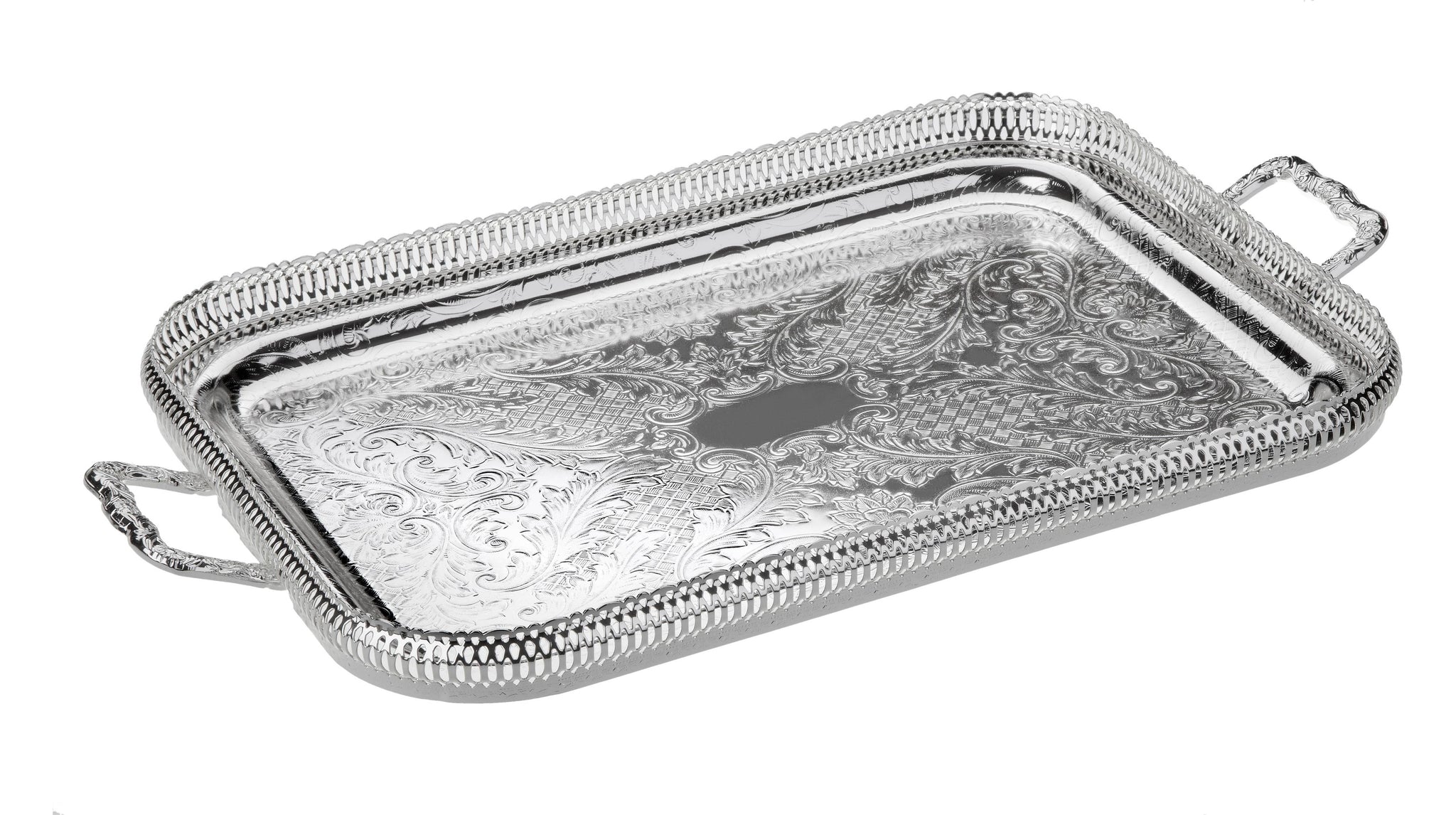 Queen Anne Large Oblong 24" Gallery Tray English Silver Plate NO FEET (Tarnish Resistant). SKU #: 0/6340.