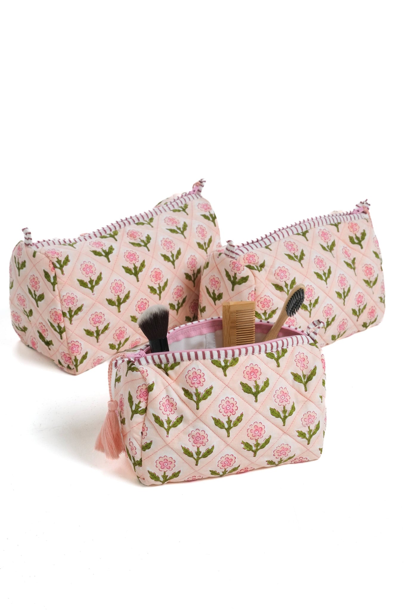 Mona Blockprint Makeup Bag in Pink: Large
