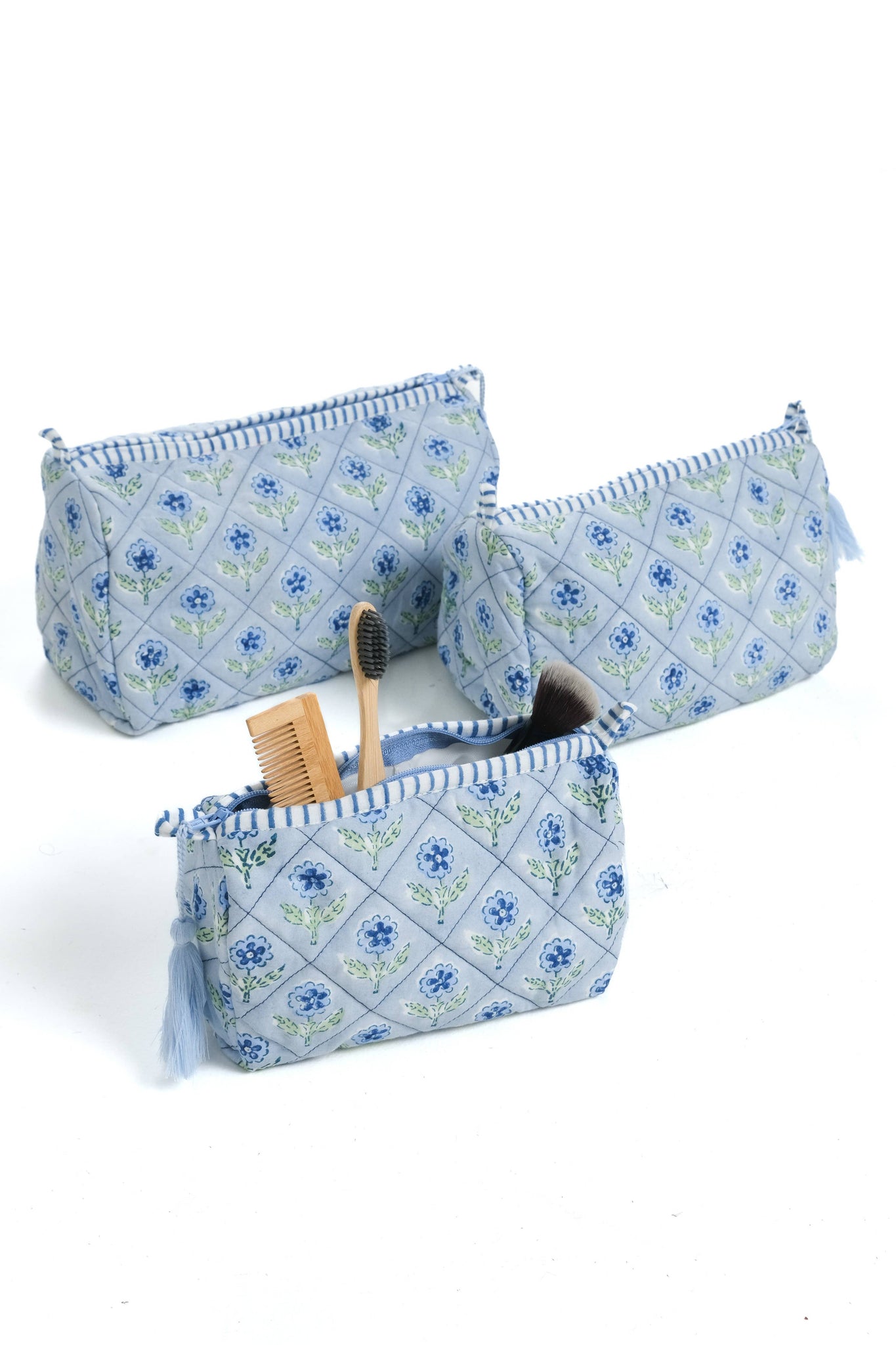Mona Blockprint Makeup Bag in Blue: Large