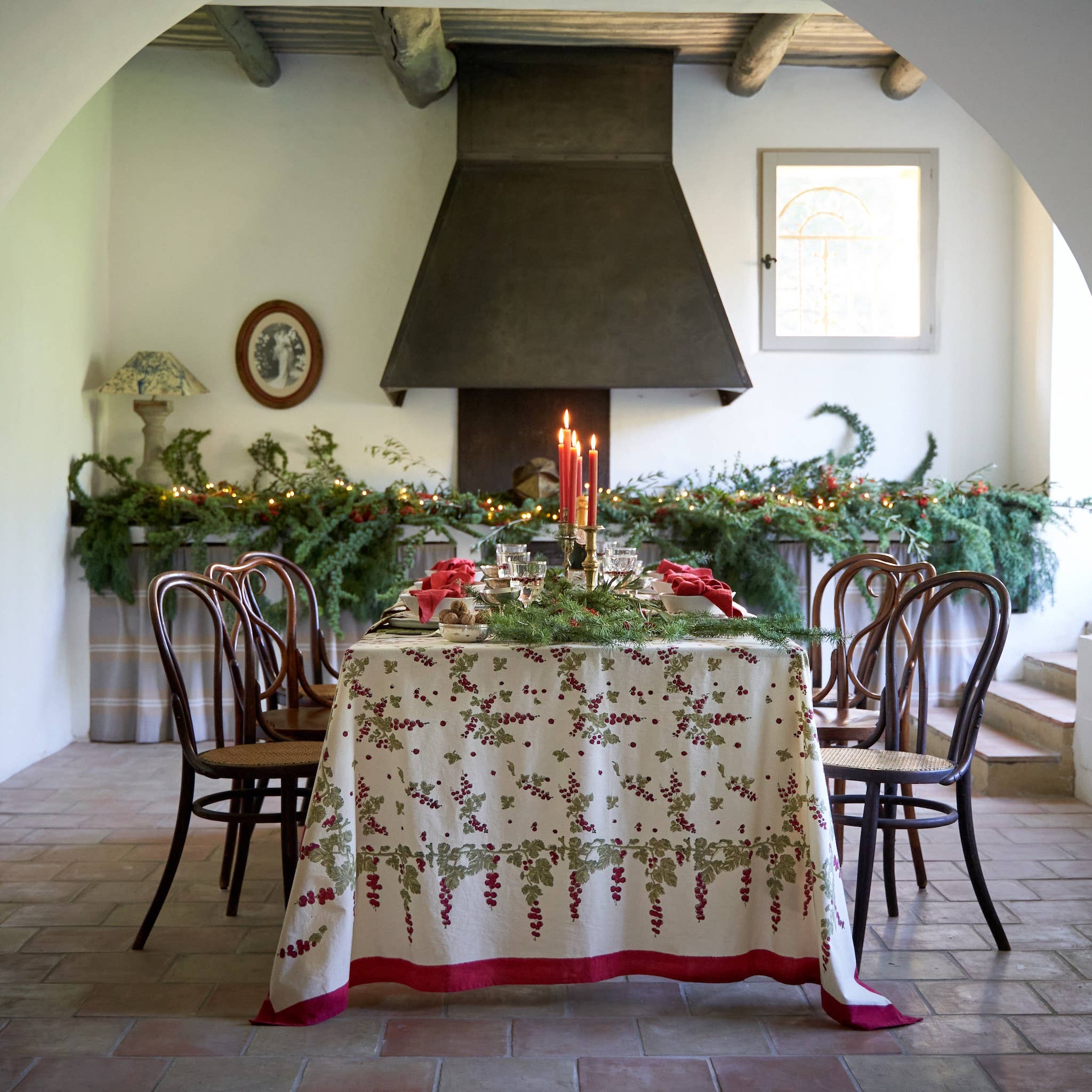 Gooseberry Red & Green | French Tablecloths: 71" x 128"