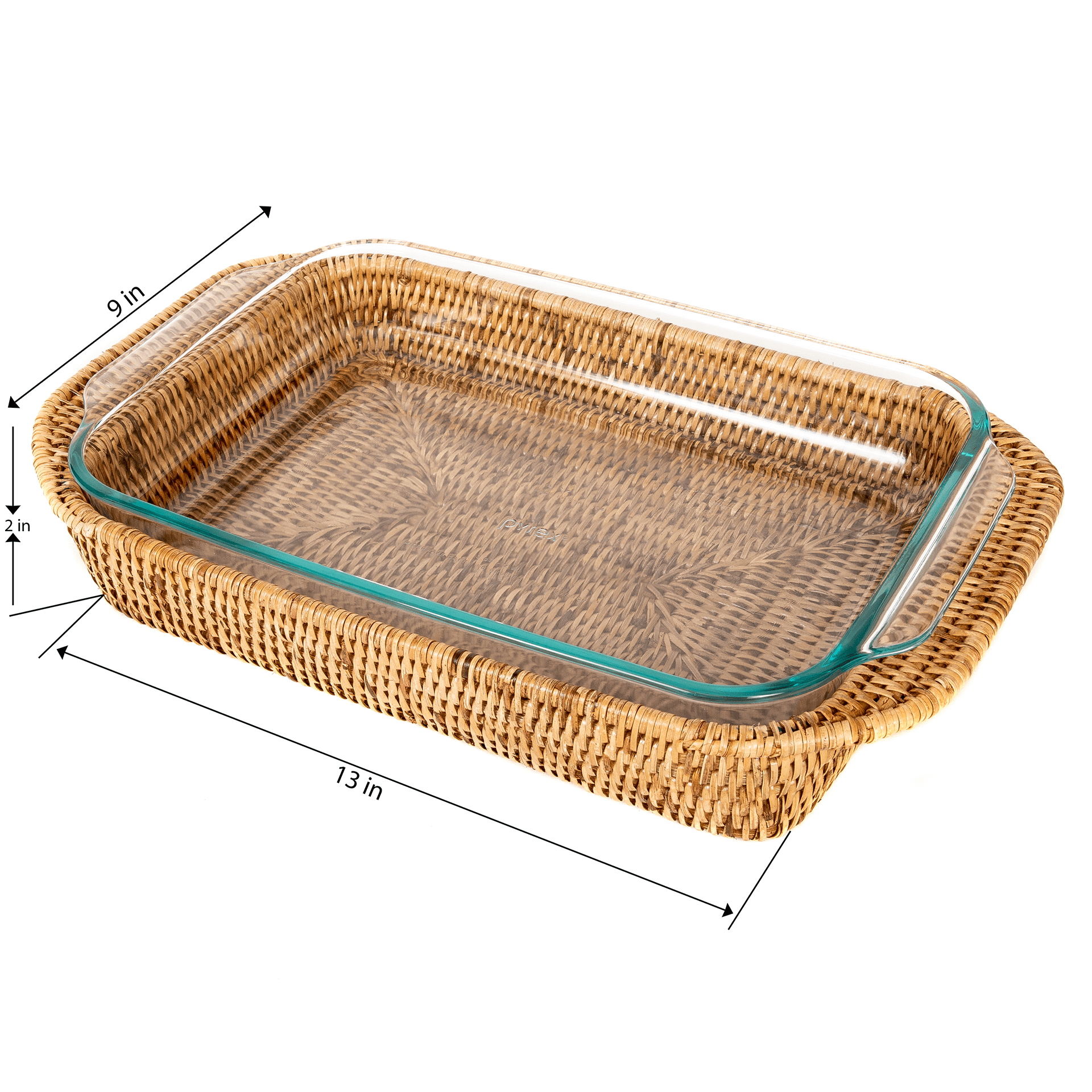 Artifacts Rattan™ Rectangular Baker Basket with Pyrex - 13": Honey Brown