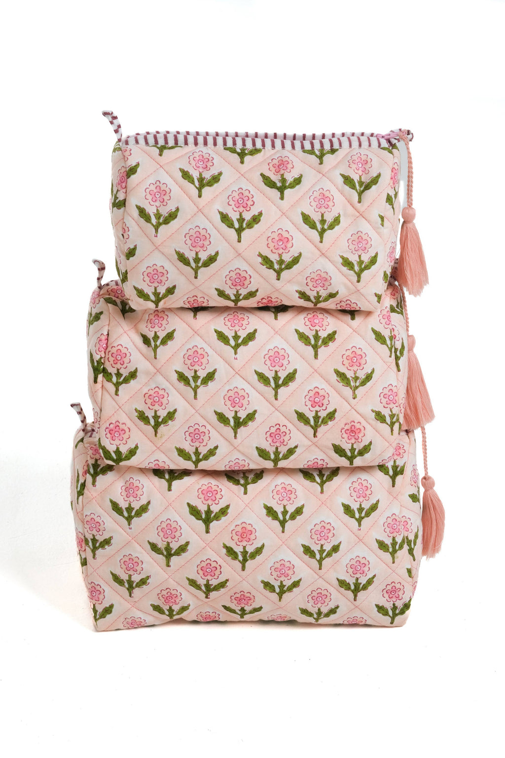 Mona Blockprint Makeup Bag in Pink: Large