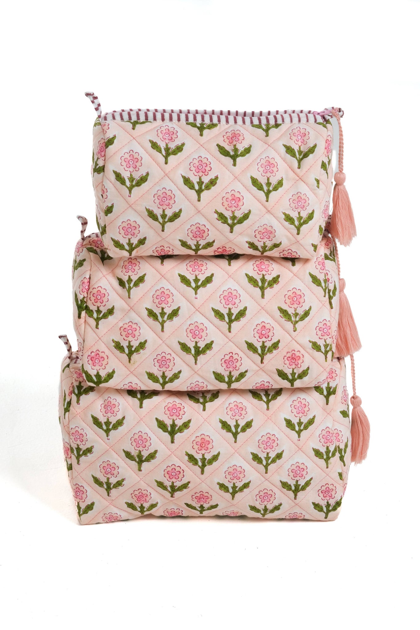 Mona Blockprint Makeup Bag in Pink: Large