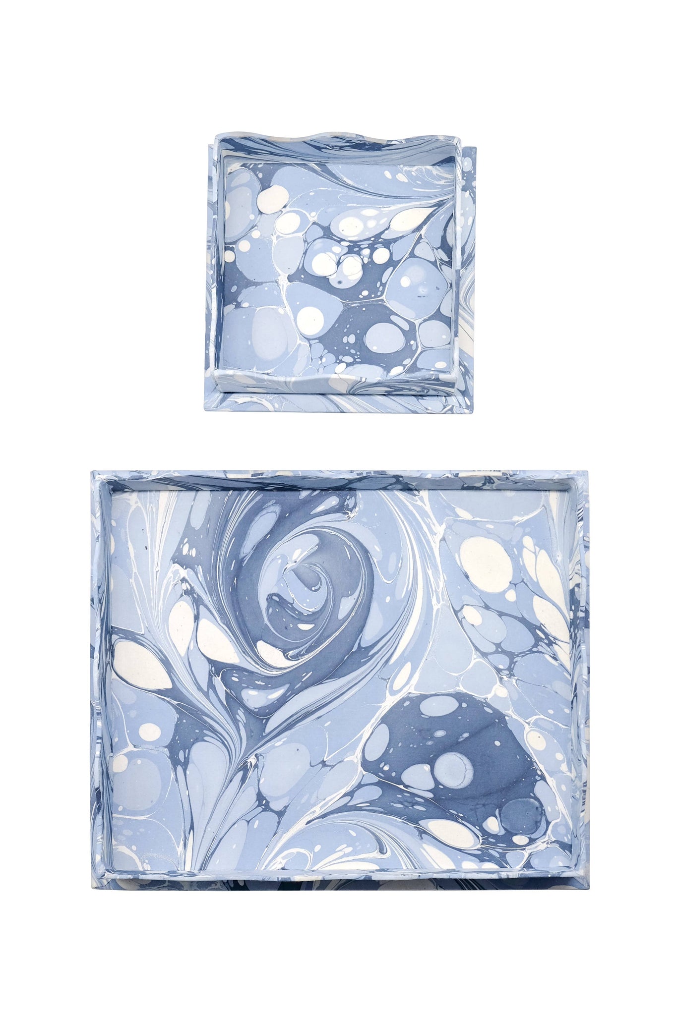 Nesting Scalloped Hand-Marbled Trays in Ocean Wave: Large Tray
