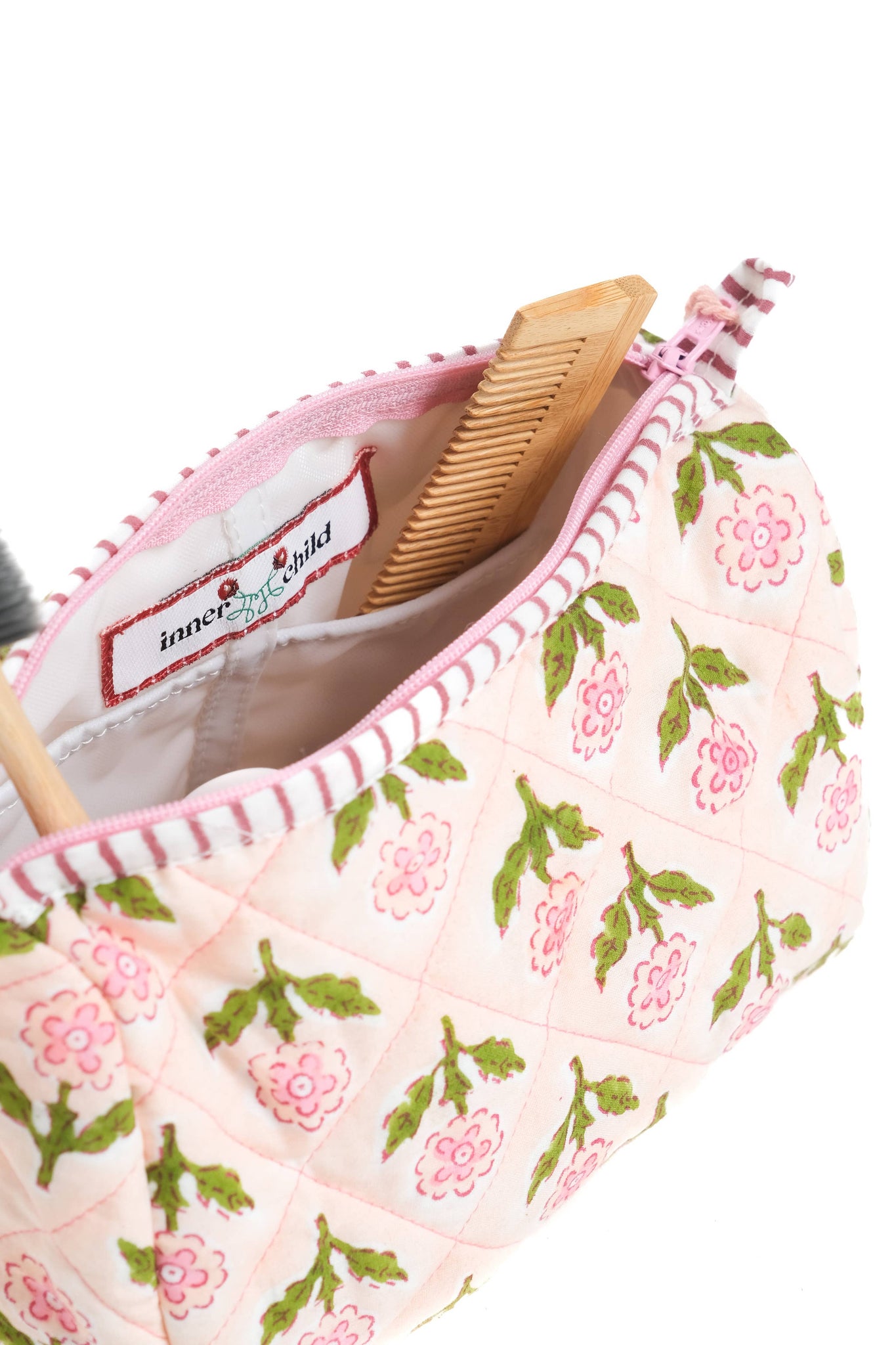 Mona Blockprint Makeup Bag in Pink: Large
