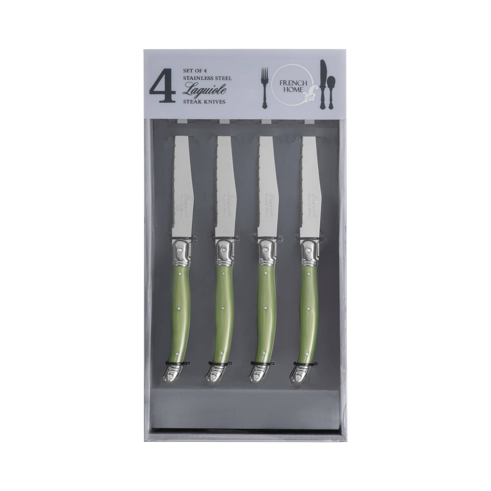 French Home Set of 4 Laguiole Steak Knives, Spring Green