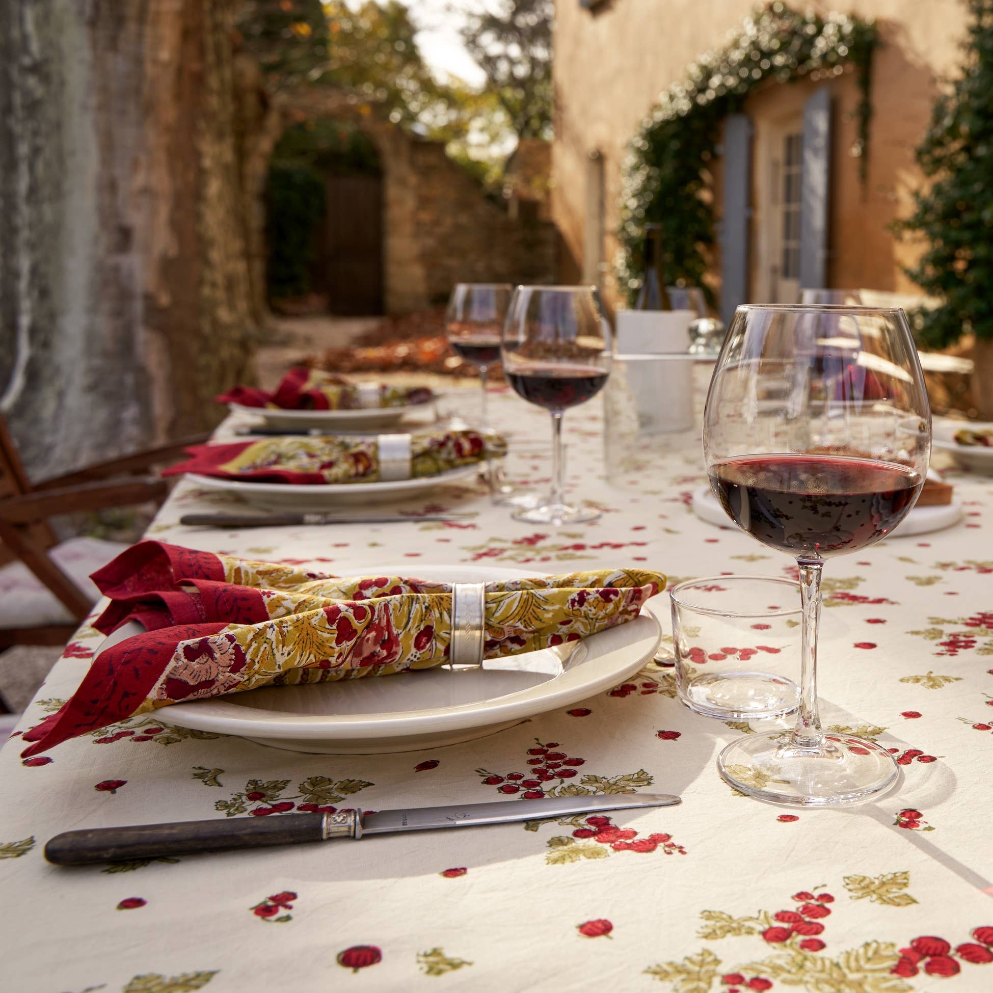 Gooseberry Red & Green | French Tablecloths: 71" x 128"