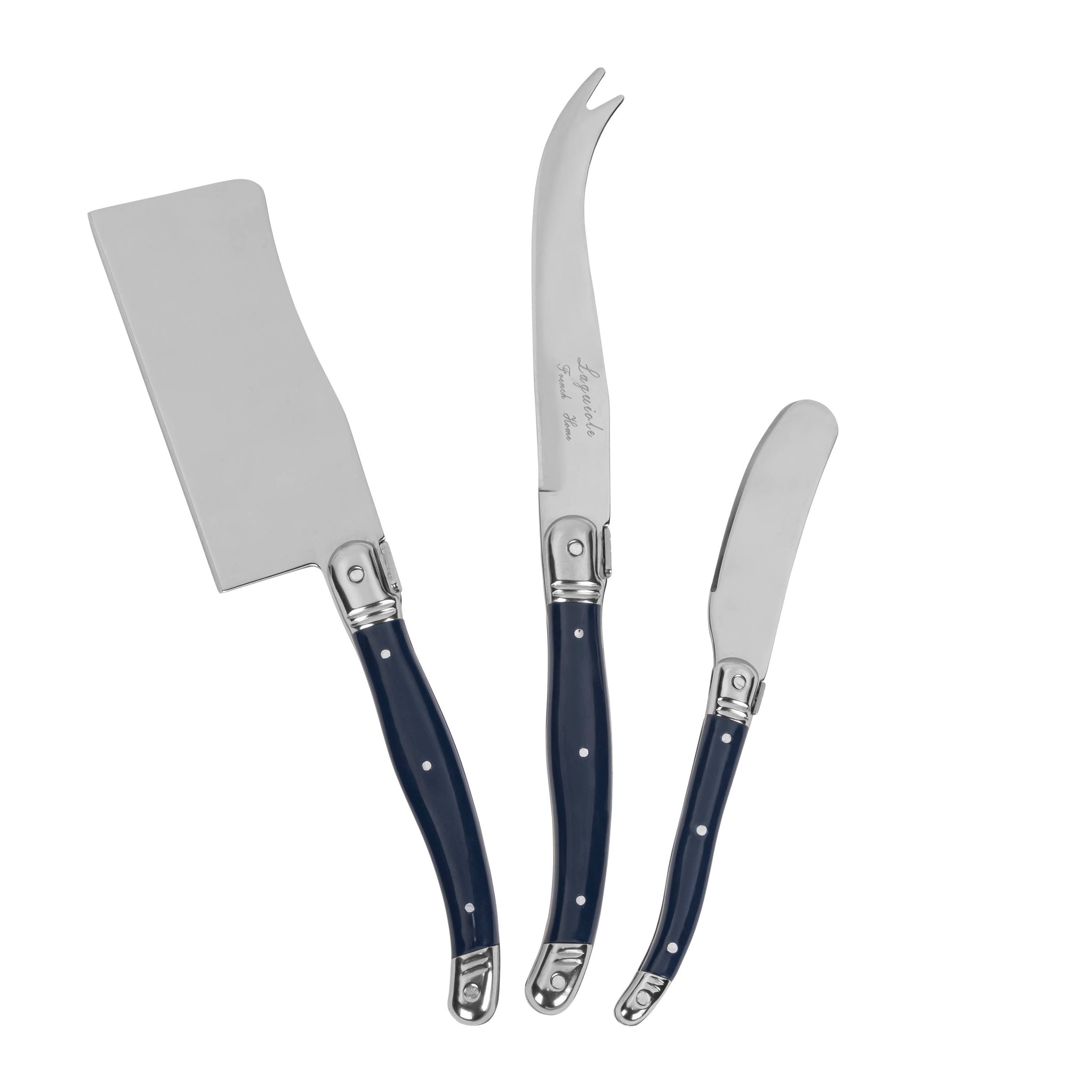 French Home 3-Piece Laguiole Cheese Knife Set with Navy Hand