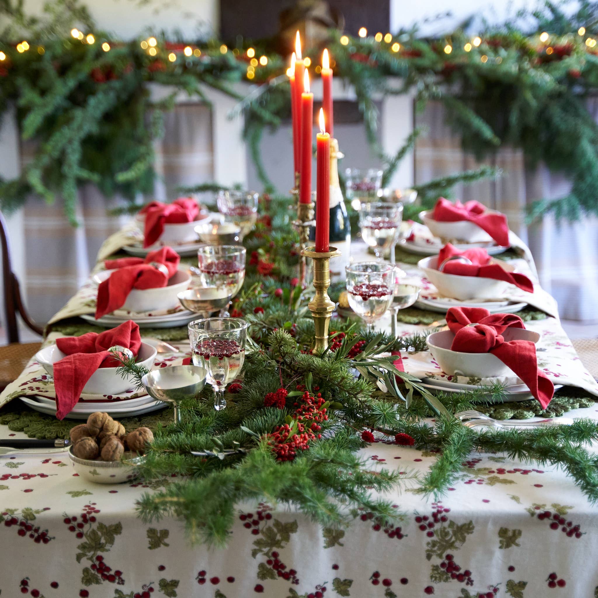Gooseberry Red & Green | French Tablecloths: 71" x 128"