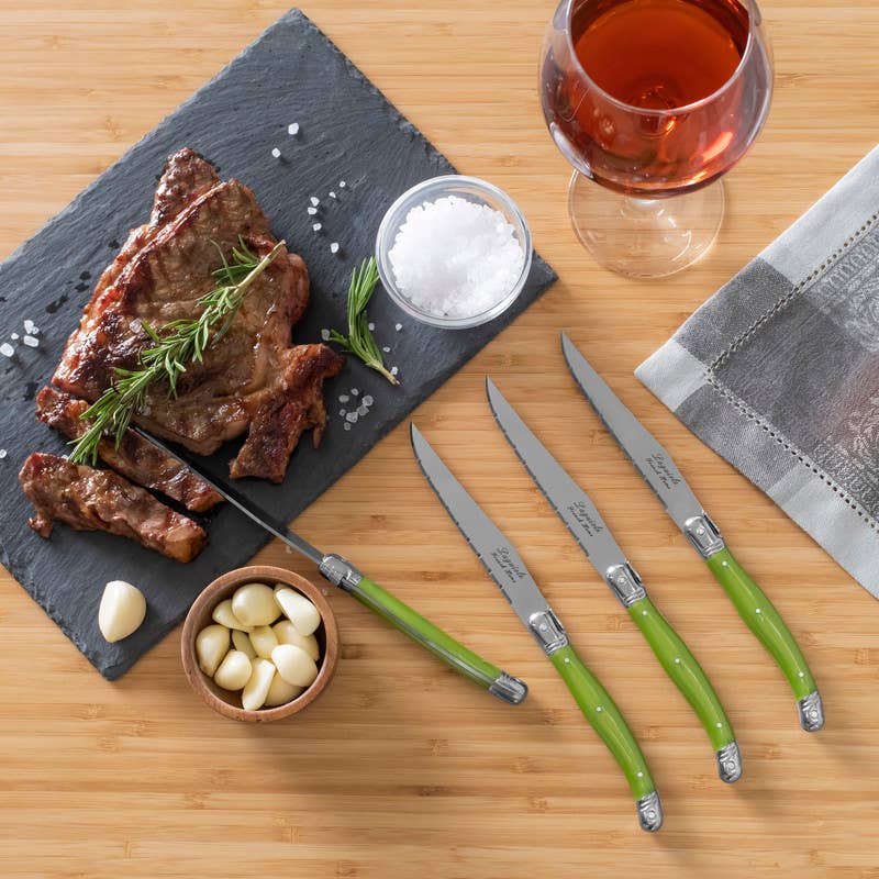 French Home Set of 4 Laguiole Steak Knives, Spring Green