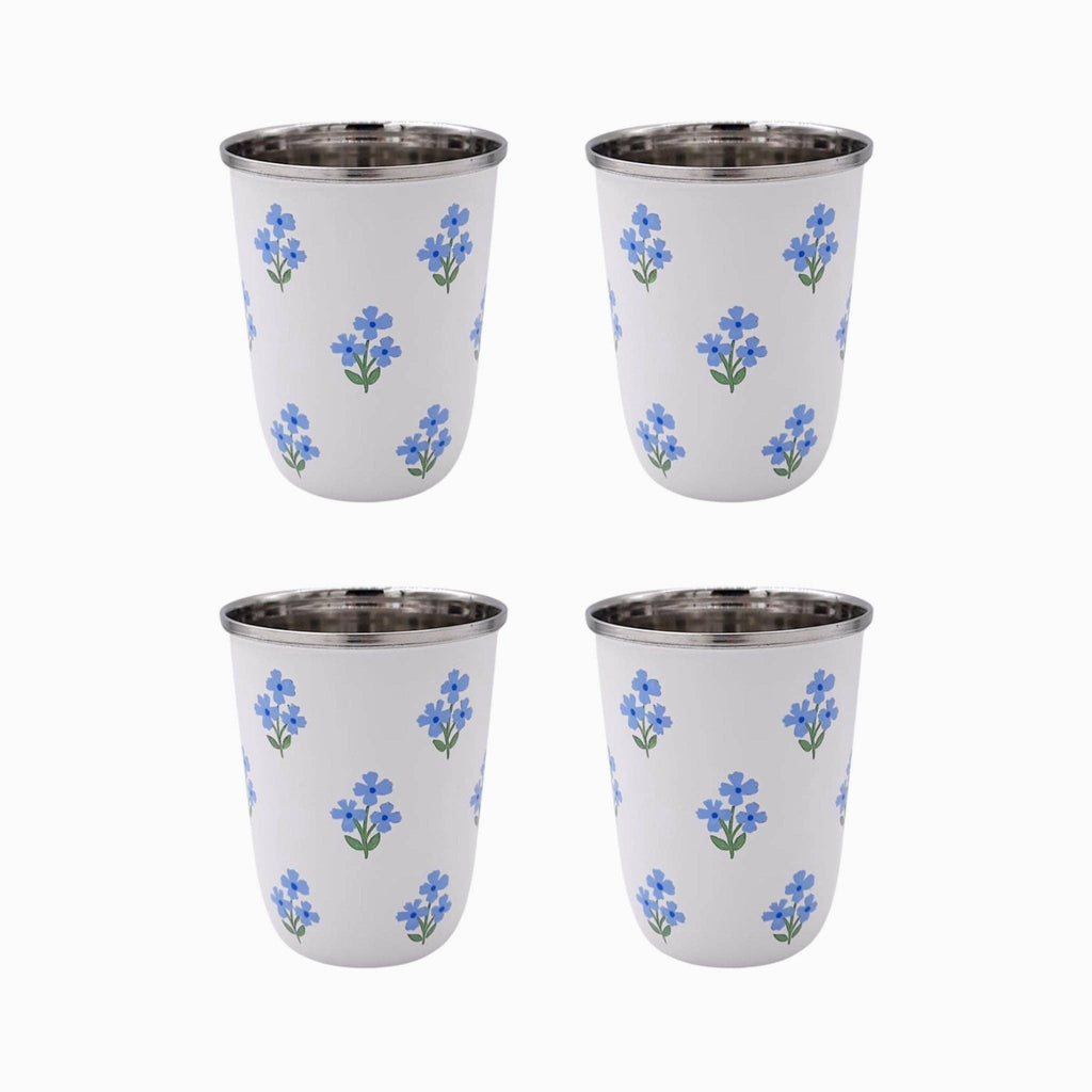 Blue Floral Short Enamelware Tumbler - Set of 4