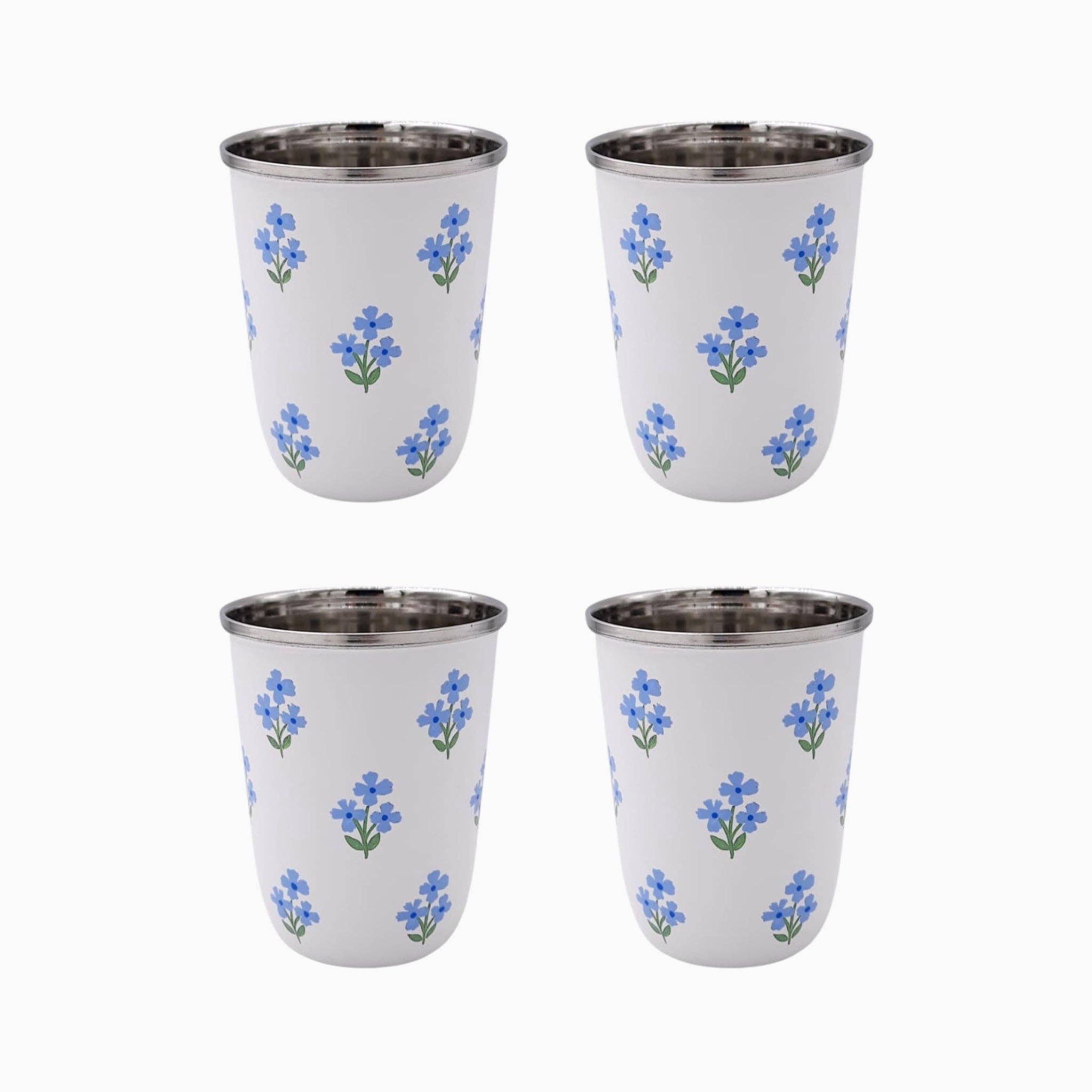 Blue Floral Short Enamelware Tumbler - Set of 4