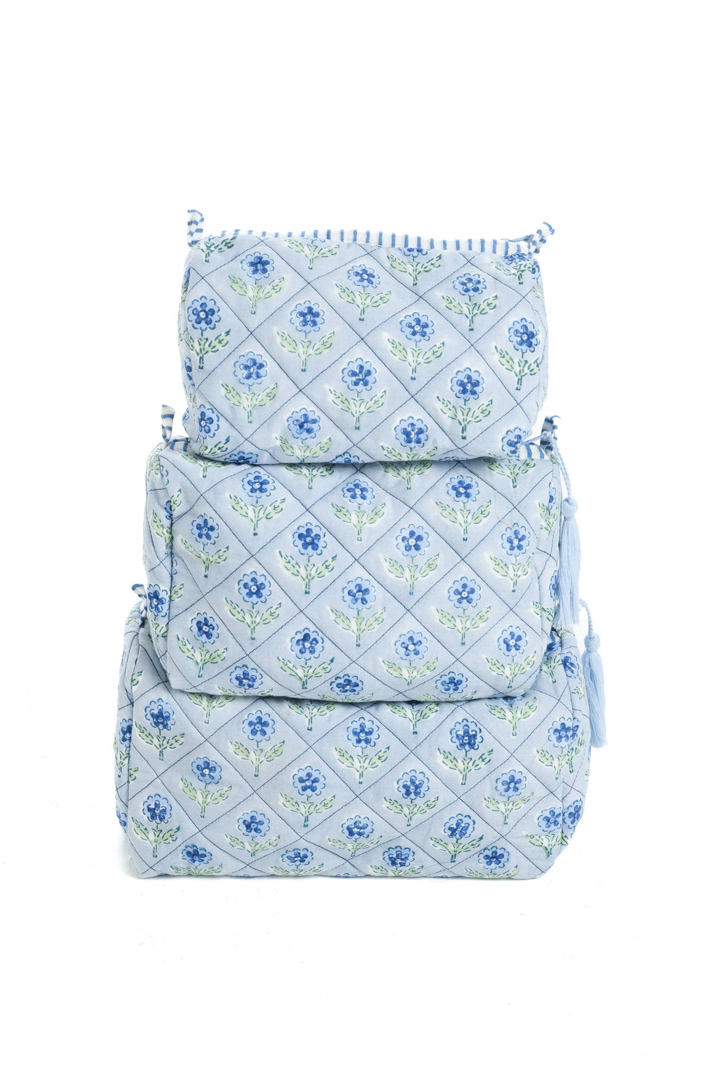Mona Blockprint Makeup Bag in Blue: Large