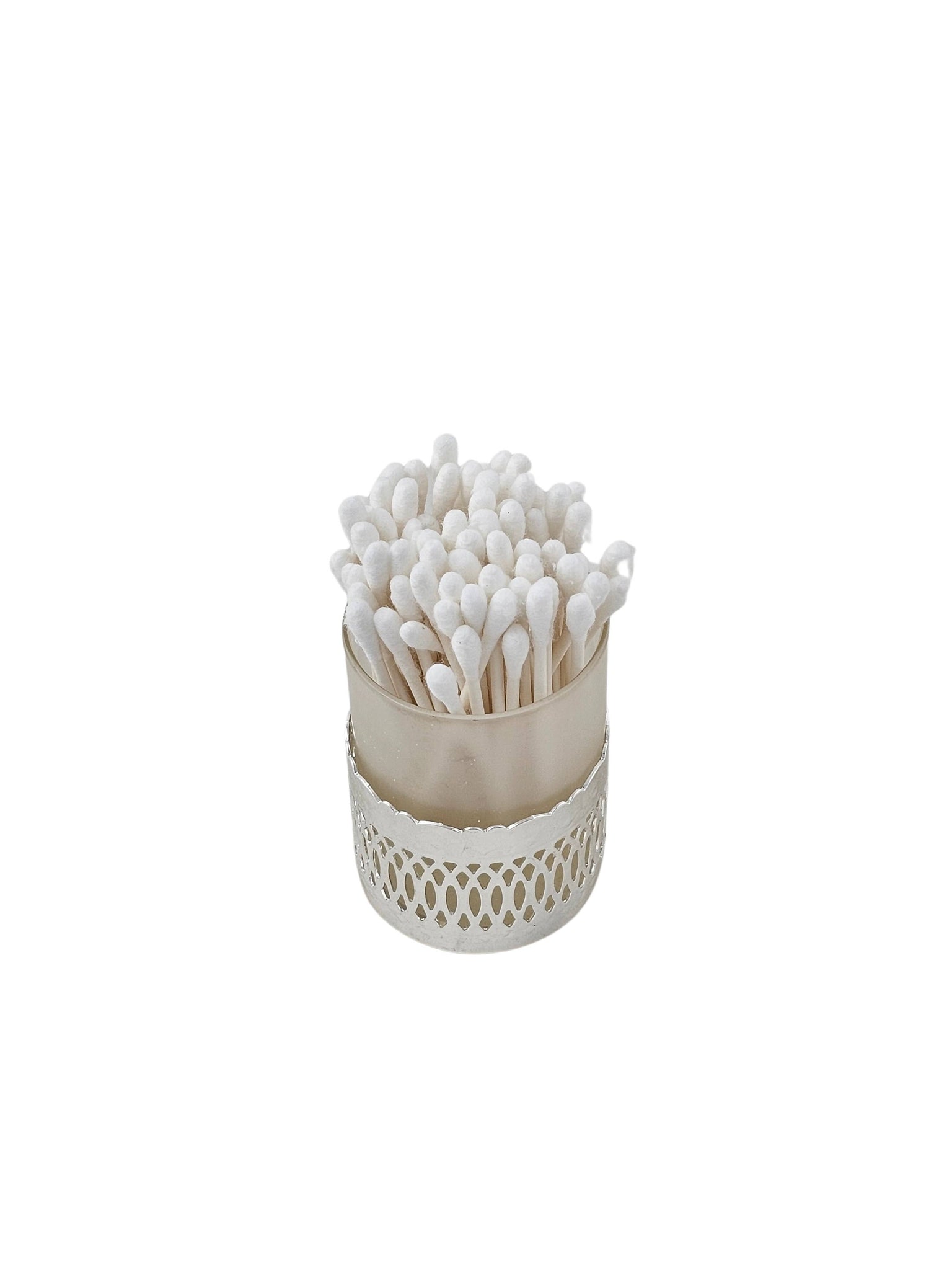 Q-Tip holder with Frosted Glass/Silver Plate.(Non Tarnish)SKU:C1695
