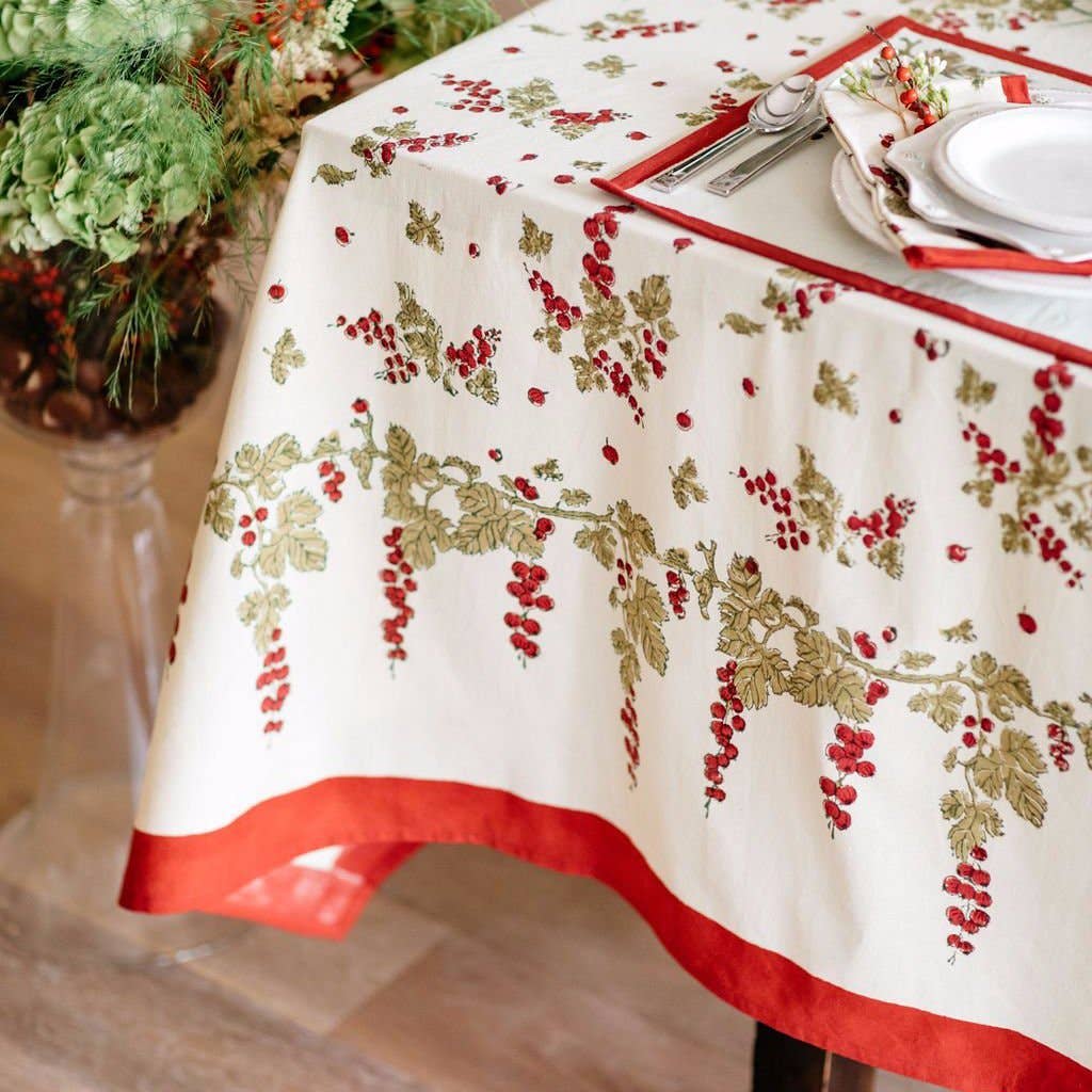 Gooseberry Red & Green | French Tablecloths: 71" x 128"