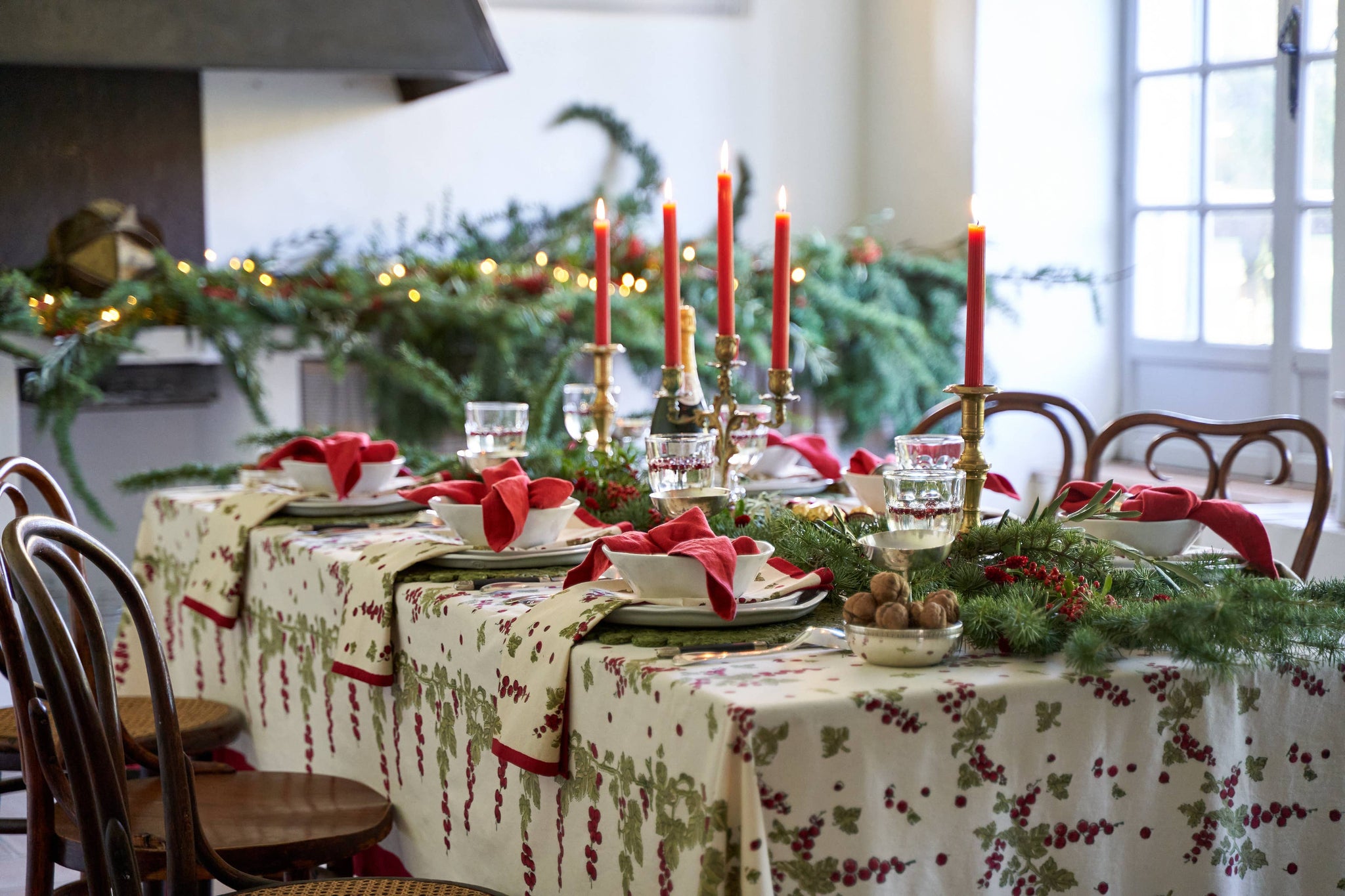 Gooseberry Red & Green | French Tablecloths: 71" x 128"