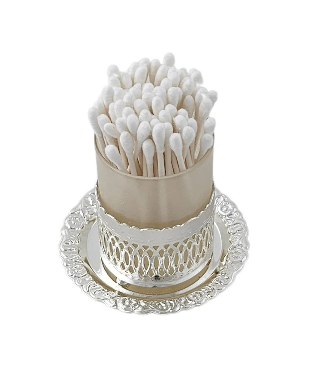 Q-Tip holder with Frosted Glass/Silver Plate.(Non Tarnish)SKU:C1695