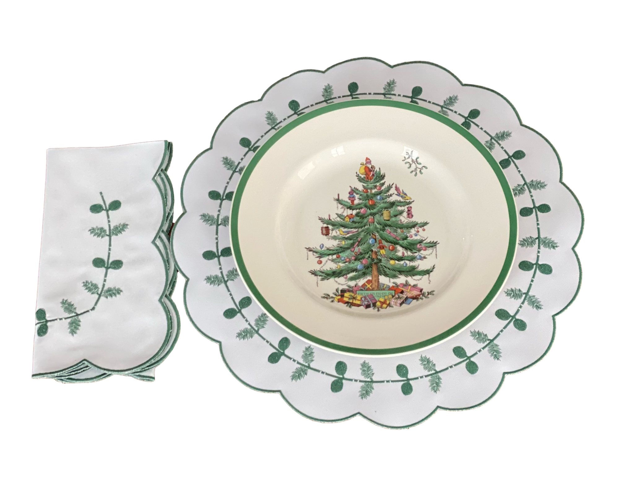 Christmas Green Round Leaf Placemats