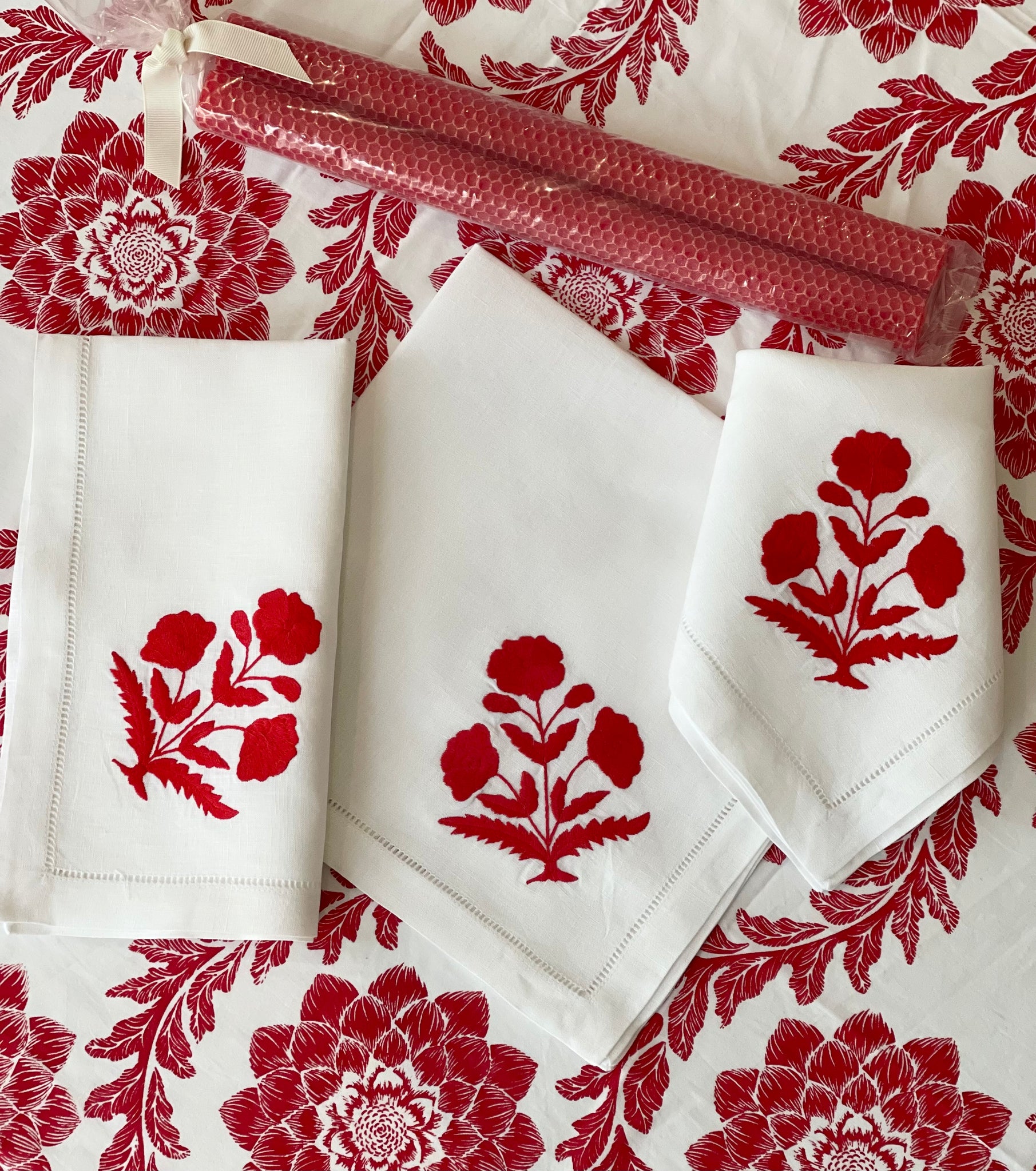 Red Embroidered Mughal Napkins
