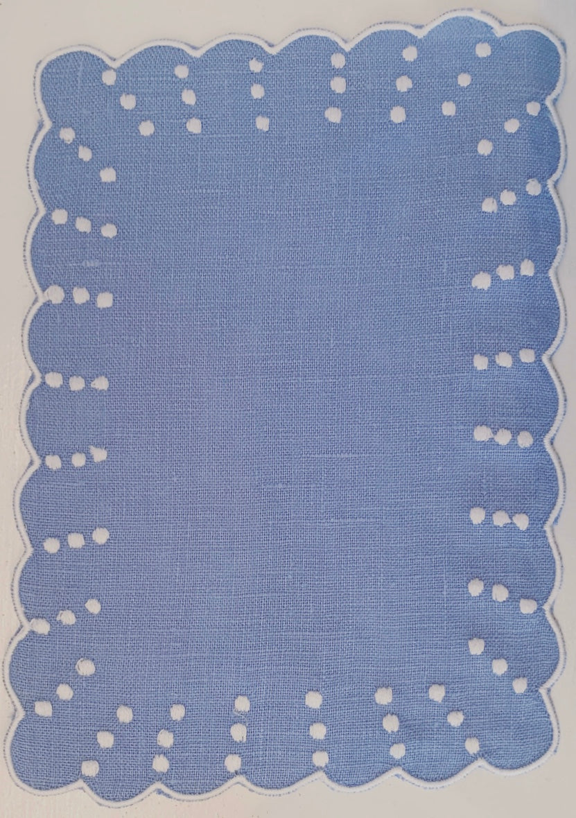 Blue and White Dot and Scalloped Cocktail Napkin