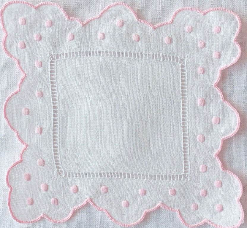 Pink and White Scalloped and Dot Cocktail Napkin