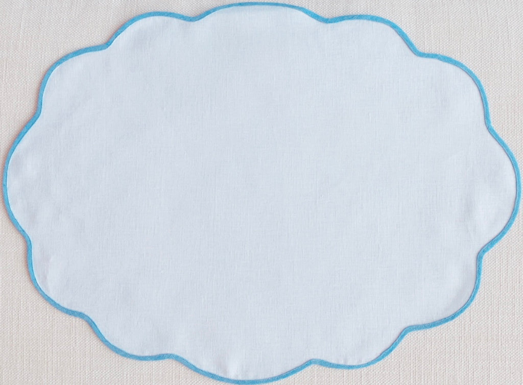 White and Blue Oval Scalloped Placemat