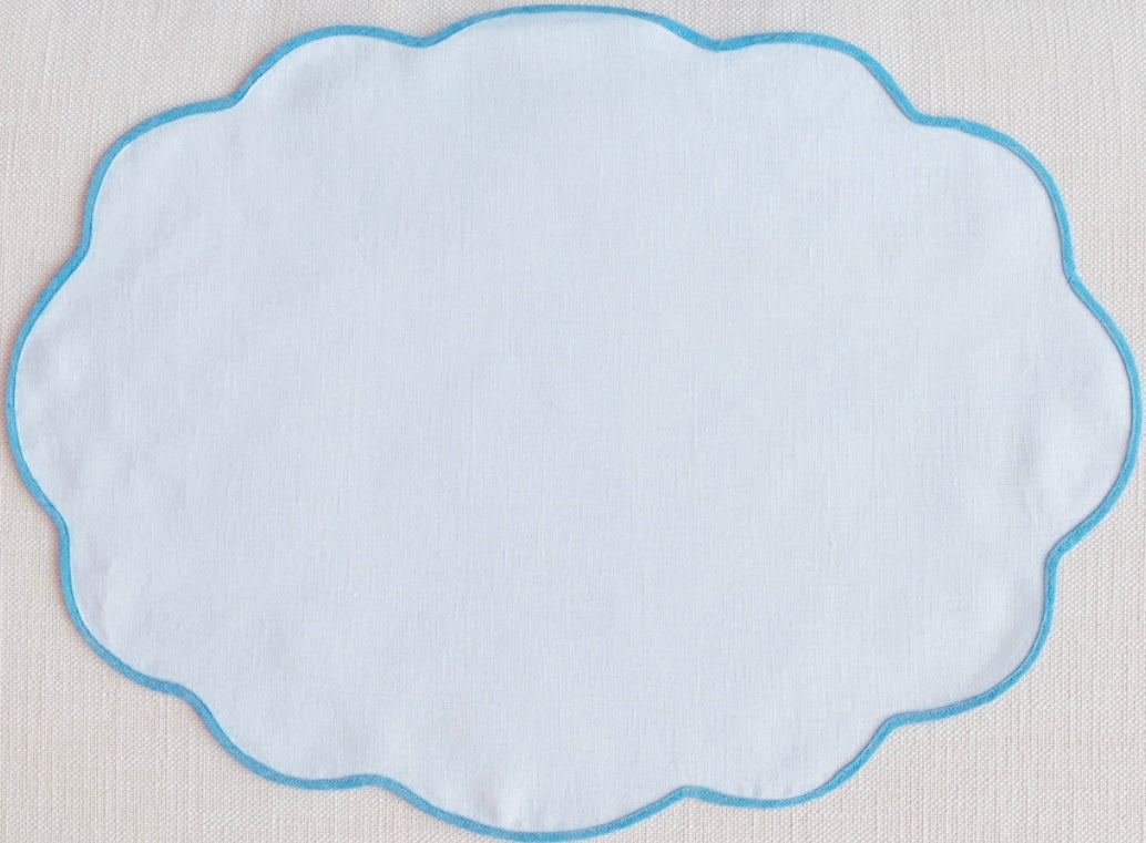 White and Blue Oval Scalloped Placemat