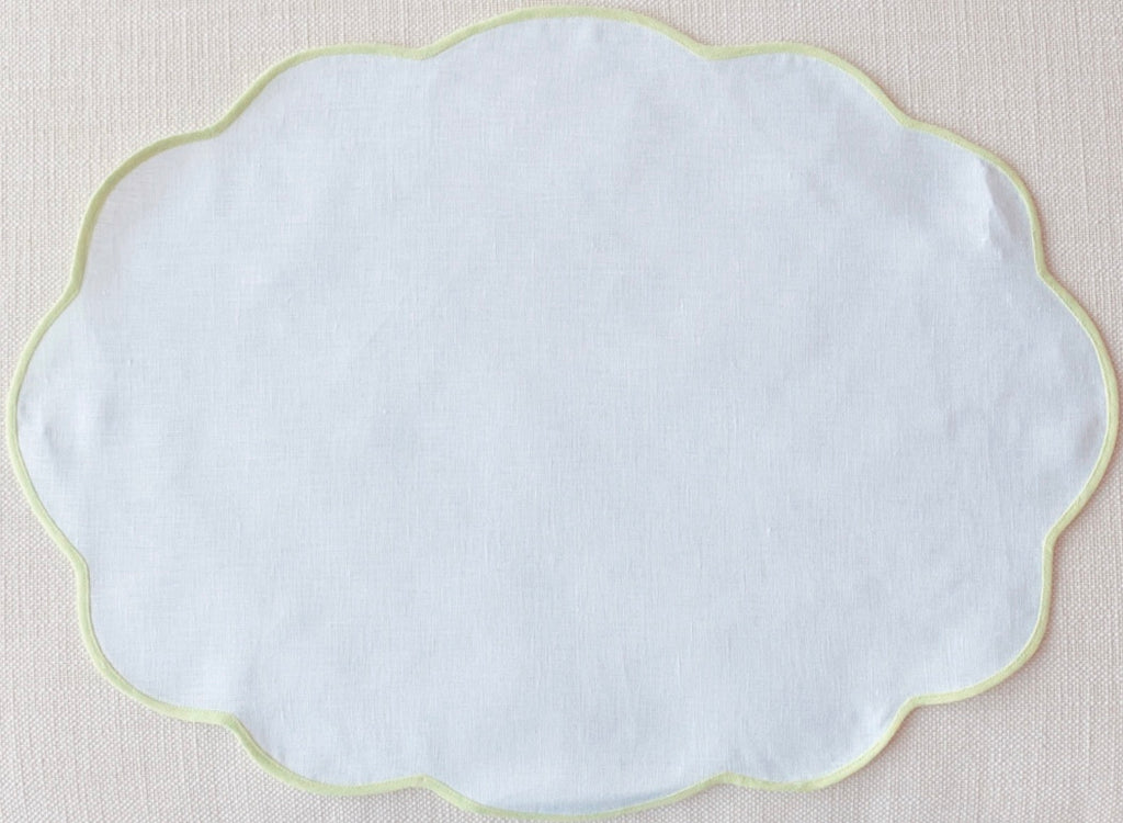 White and Green Oval Scalloped Placemat