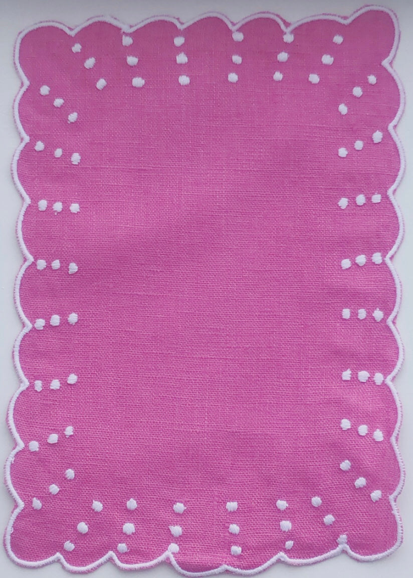 Pink and White Dot and Scalloped Cocktail Napkin