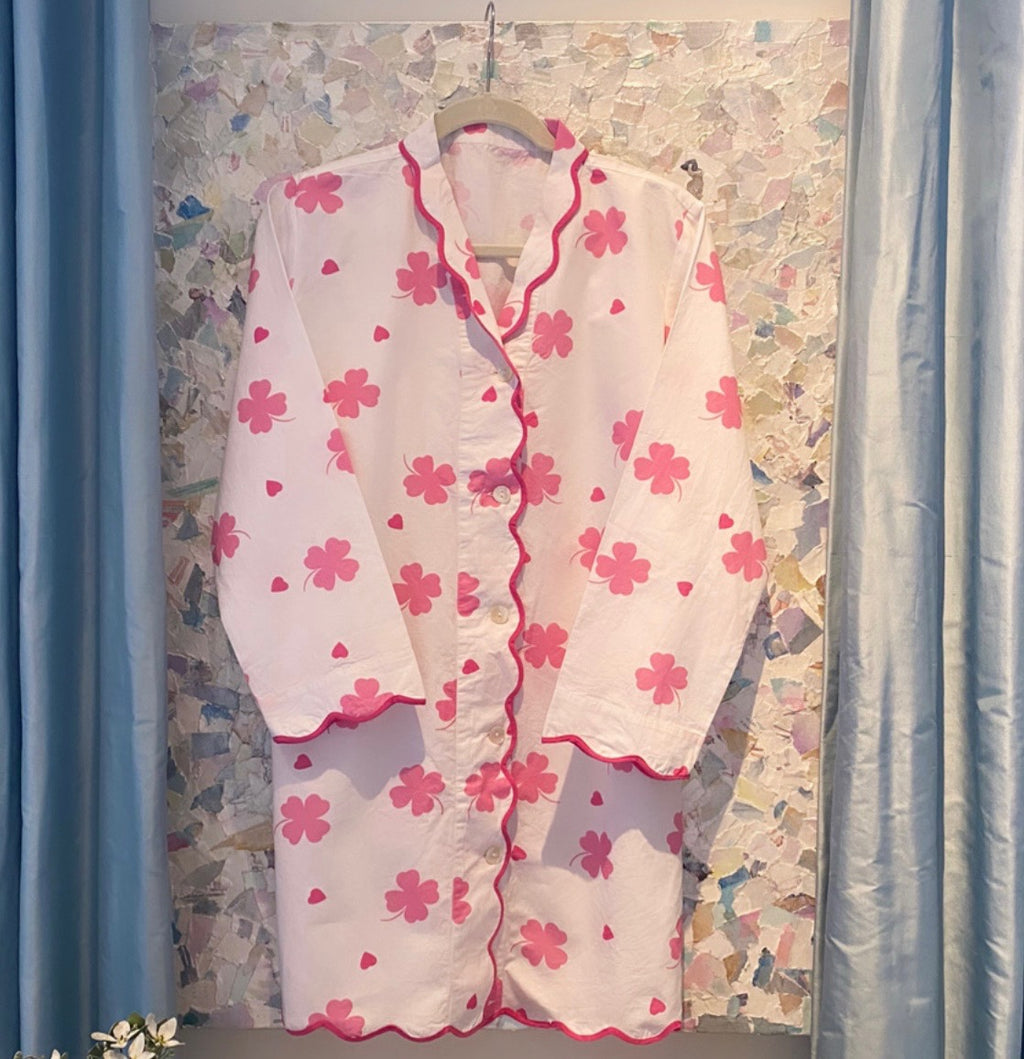 Pink Clover and Heart Scalloped Nightshirt