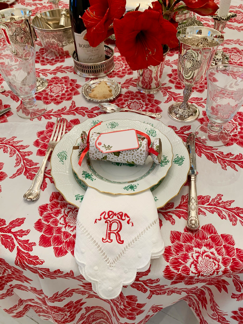 Red Flower and Vine Tablecloth